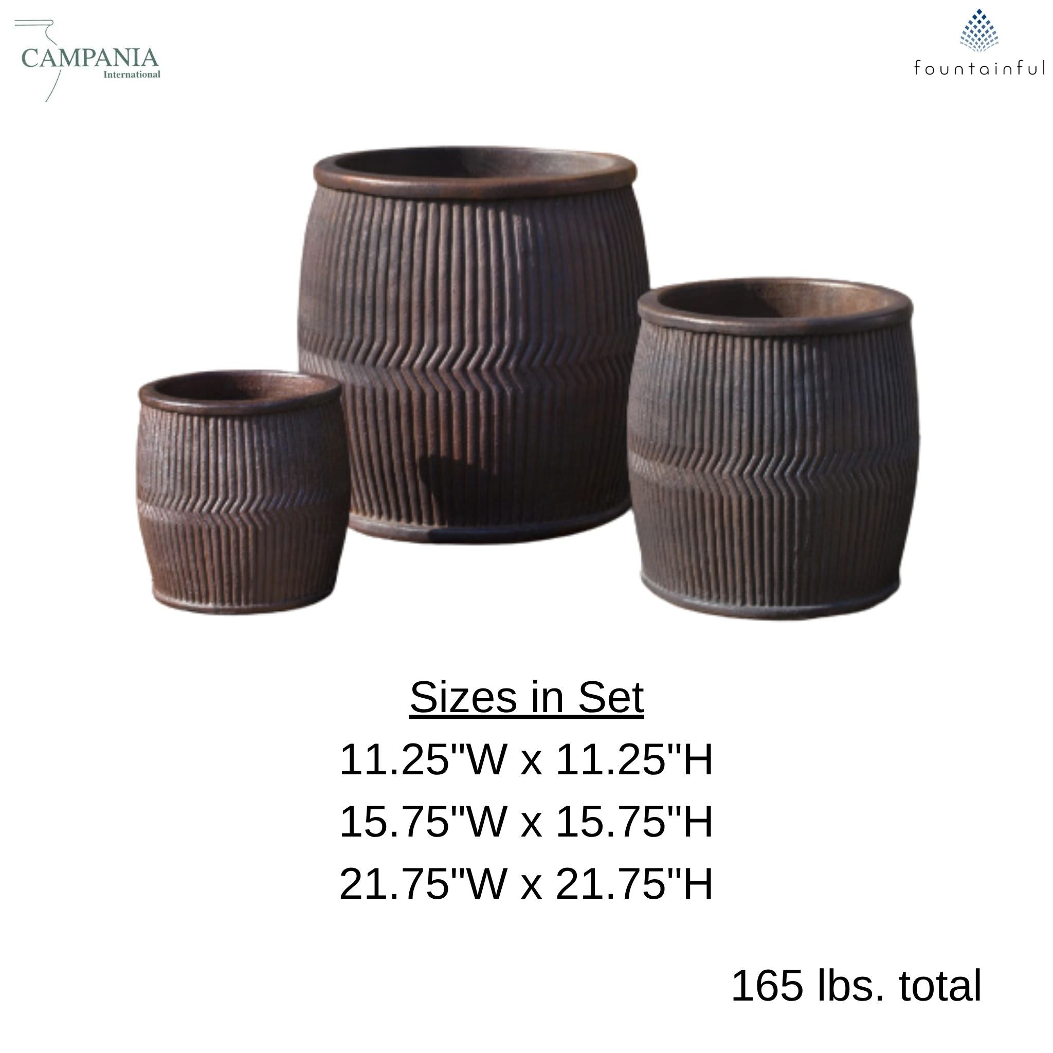 Rain Barrel Glazed Set of 3 Terra Cotta Planters - Campania #6830