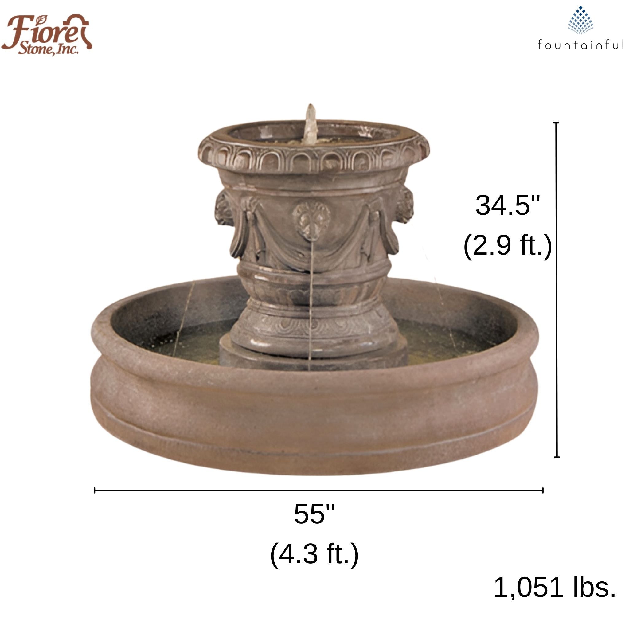 Classico Lion Concrete Vase Fountain - Fiore #662LF