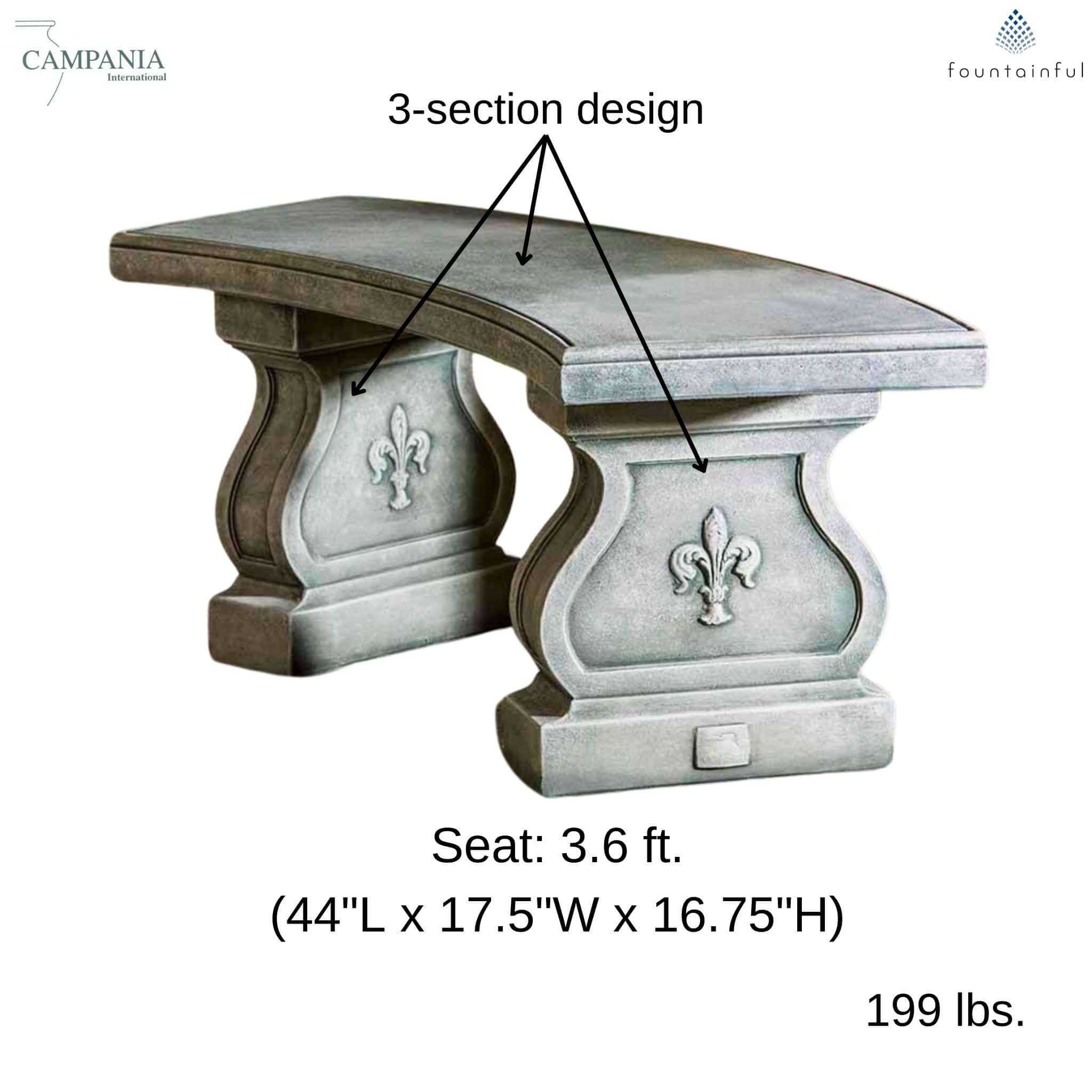 Fleur De Lys Curved Concrete Garden Bench - Campania #BE120