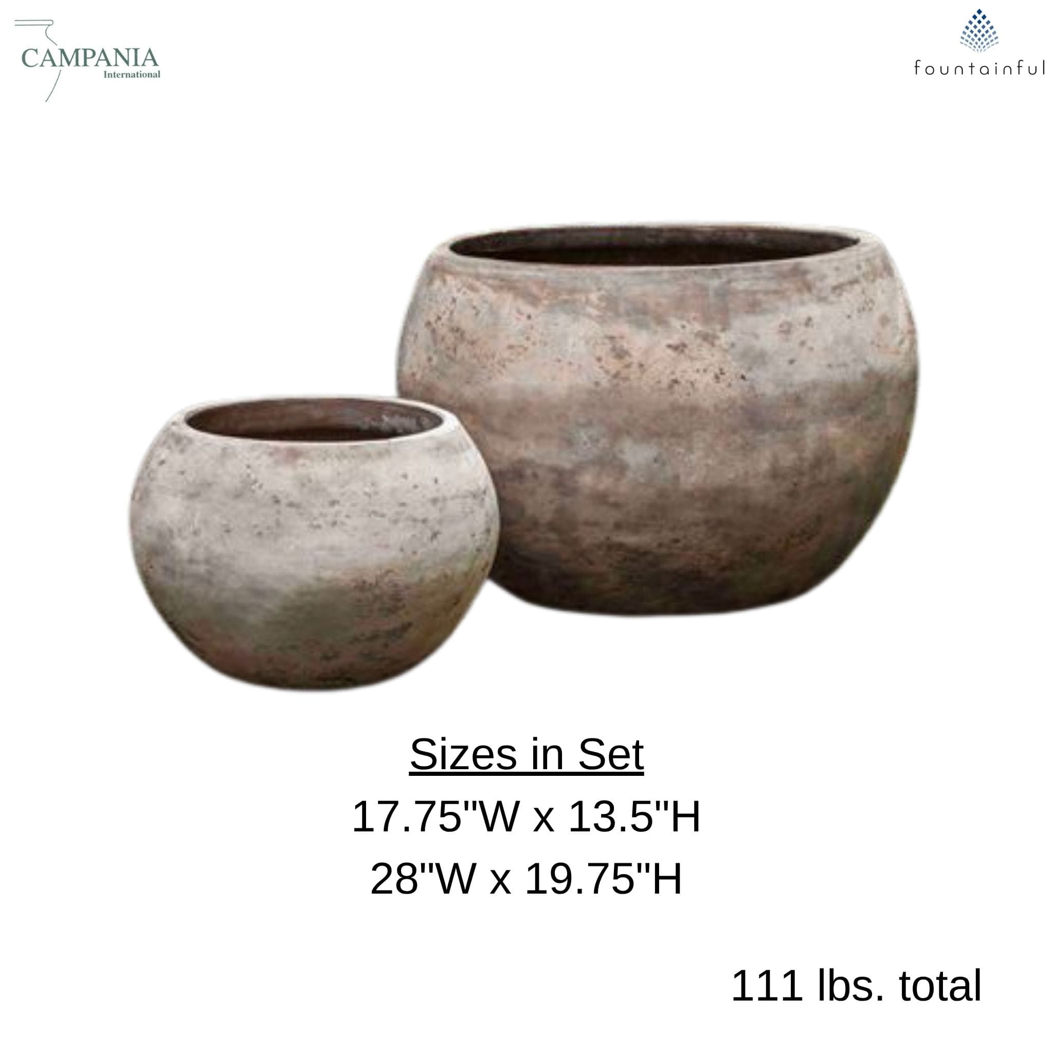Paseo Bowl Set of 2 Antico Terra Cotta Planters - Campania #6821