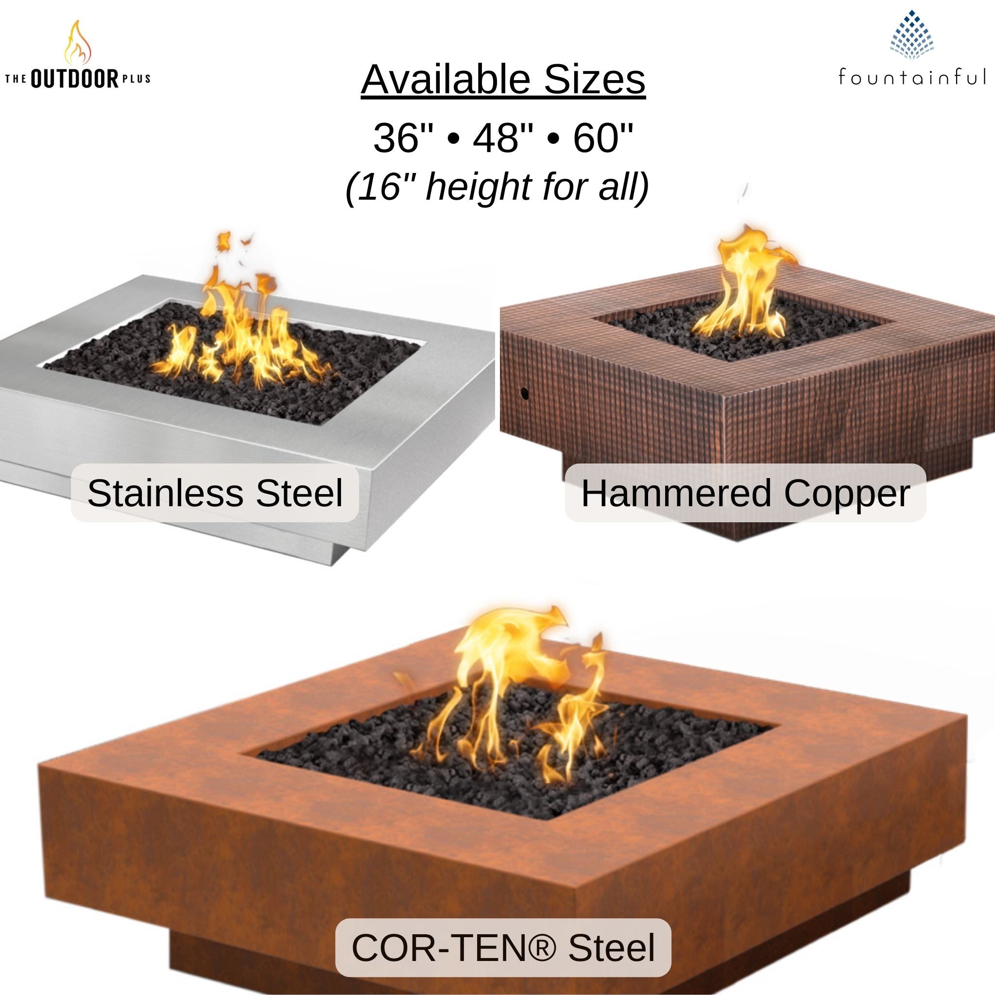 Cabo Metals Collection Square Gas Fire Pits - Outdoor Plus