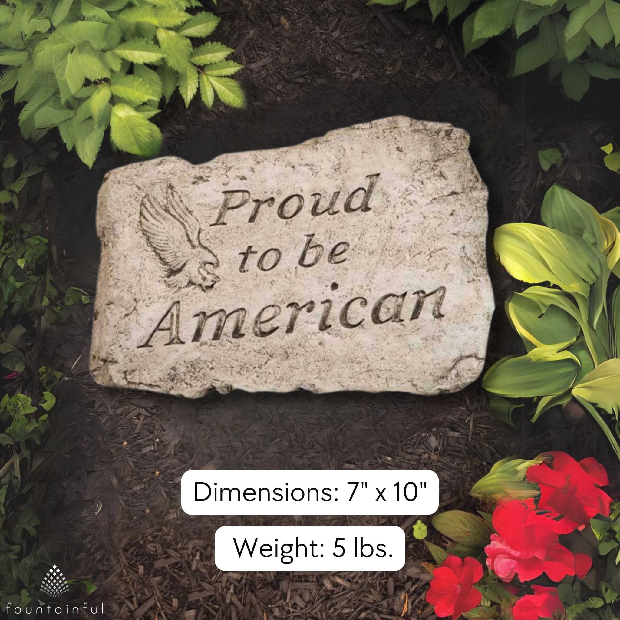 Proud American Concrete Garden Greeting Stone - Massarellis #1949