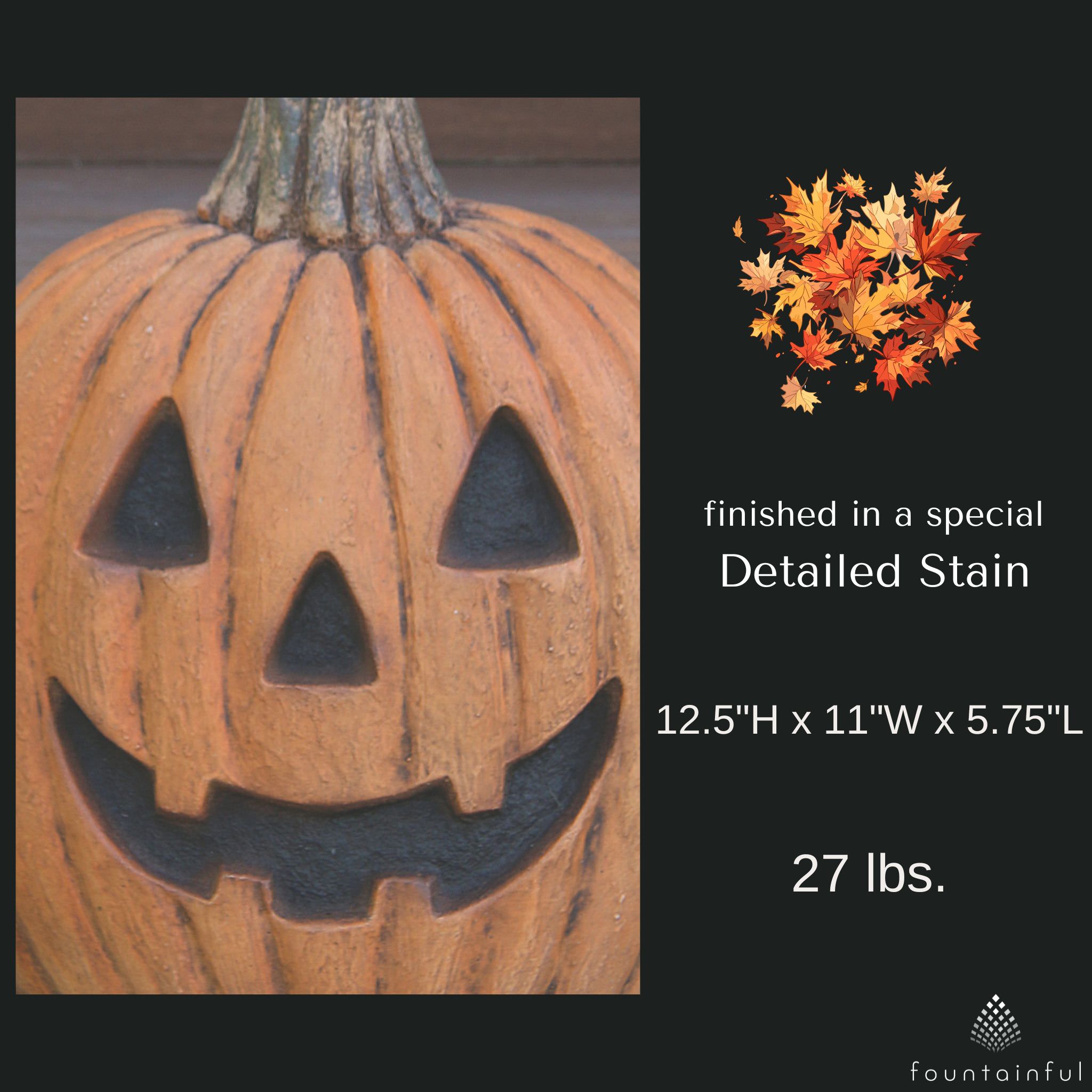 Short Carved Pumpkin Concrete Garden Statue - Massarellis #4227