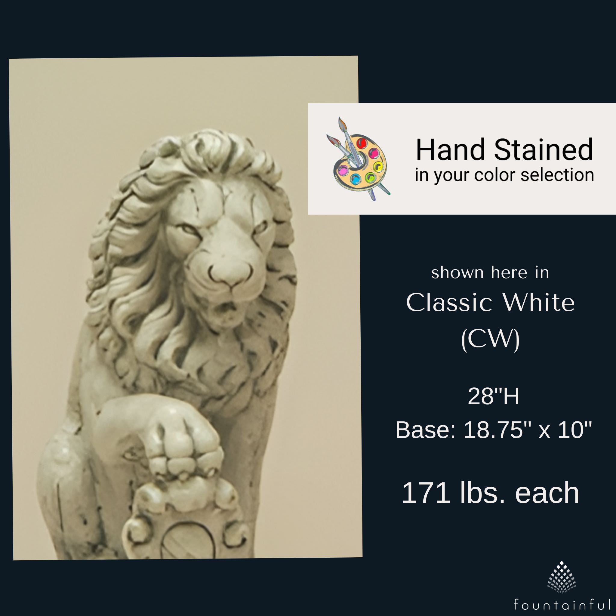 Lion with Shield Plumbed Concrete Statue - Fiore #543