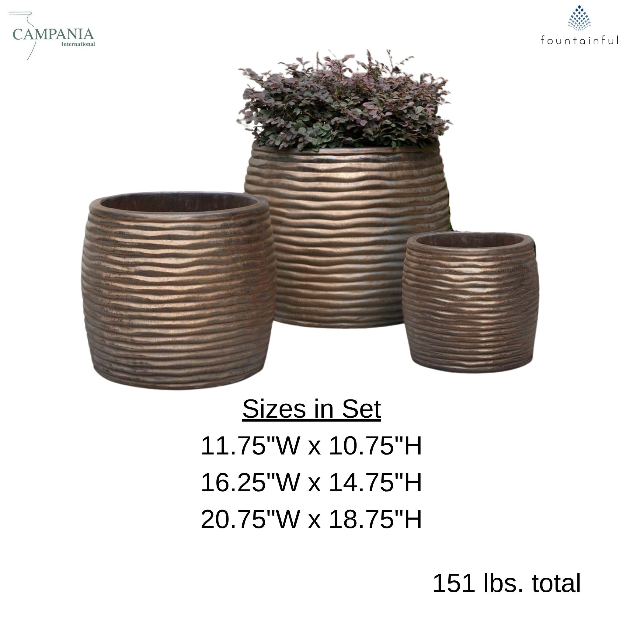 Montauk Tall Set of 3 Glazed Terra Cotta Planters - Campania #7004