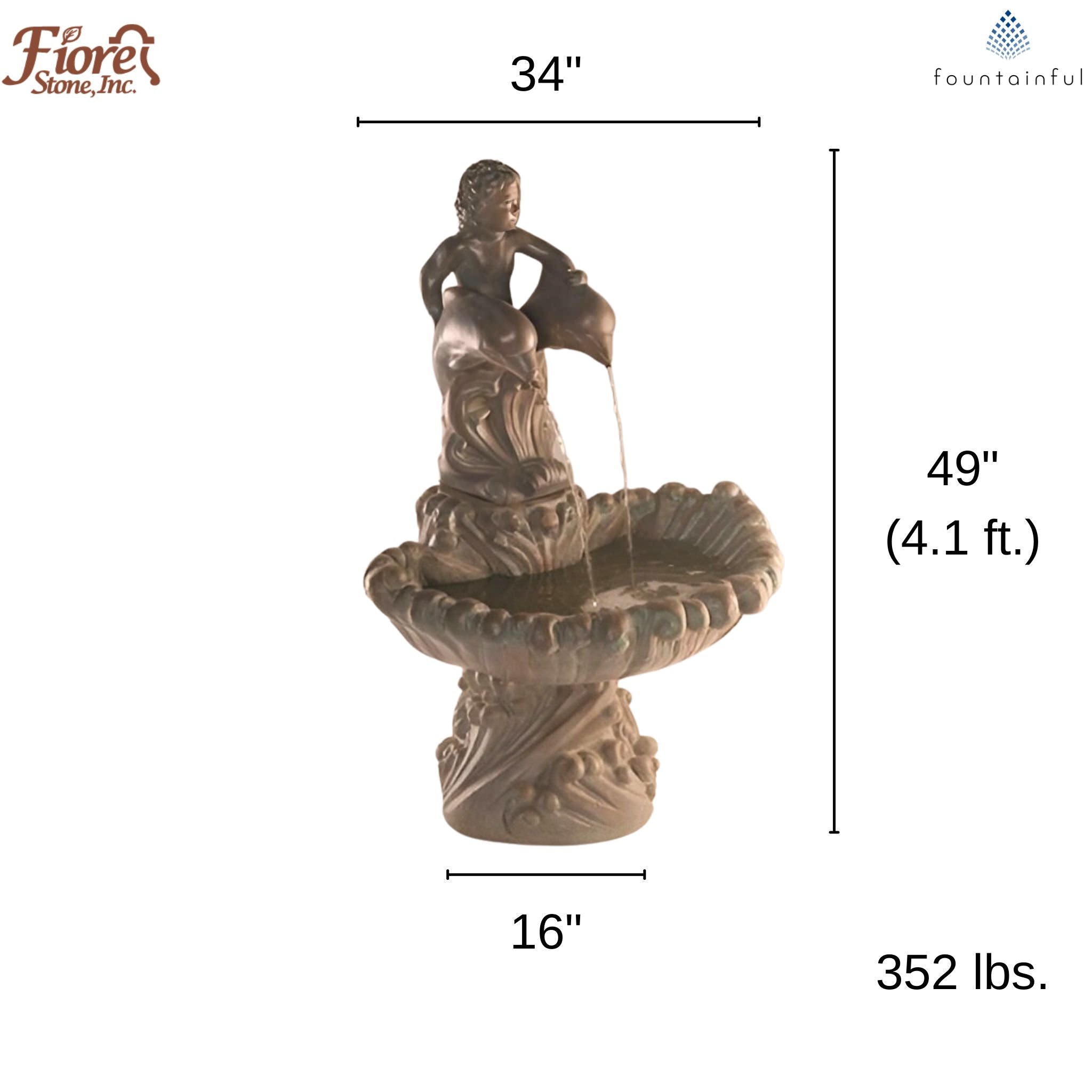 Boy on Dolphins Concrete Fountain - Fiore #279