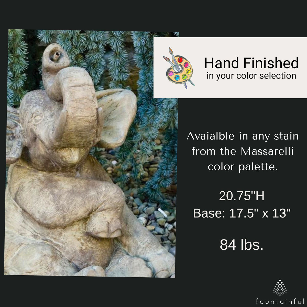 Sitting Elephant Plumbed Concrete Water Statue - Massarellis #2866