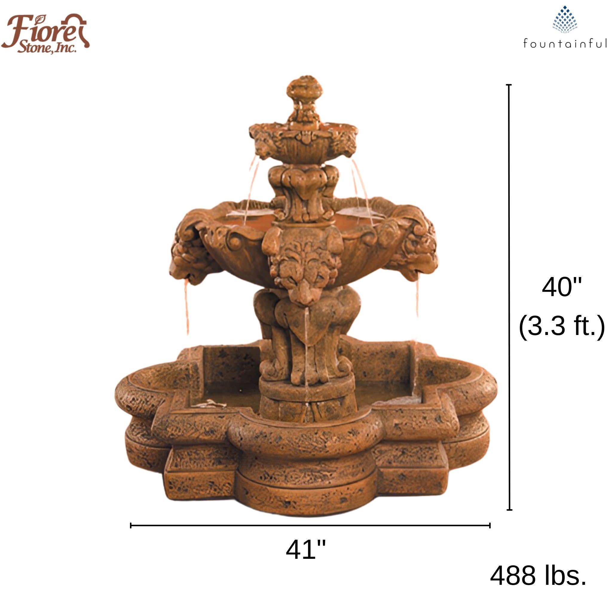 Courtyard Lion 2-Tier Concrete Fountain - Fiore #257FSQ