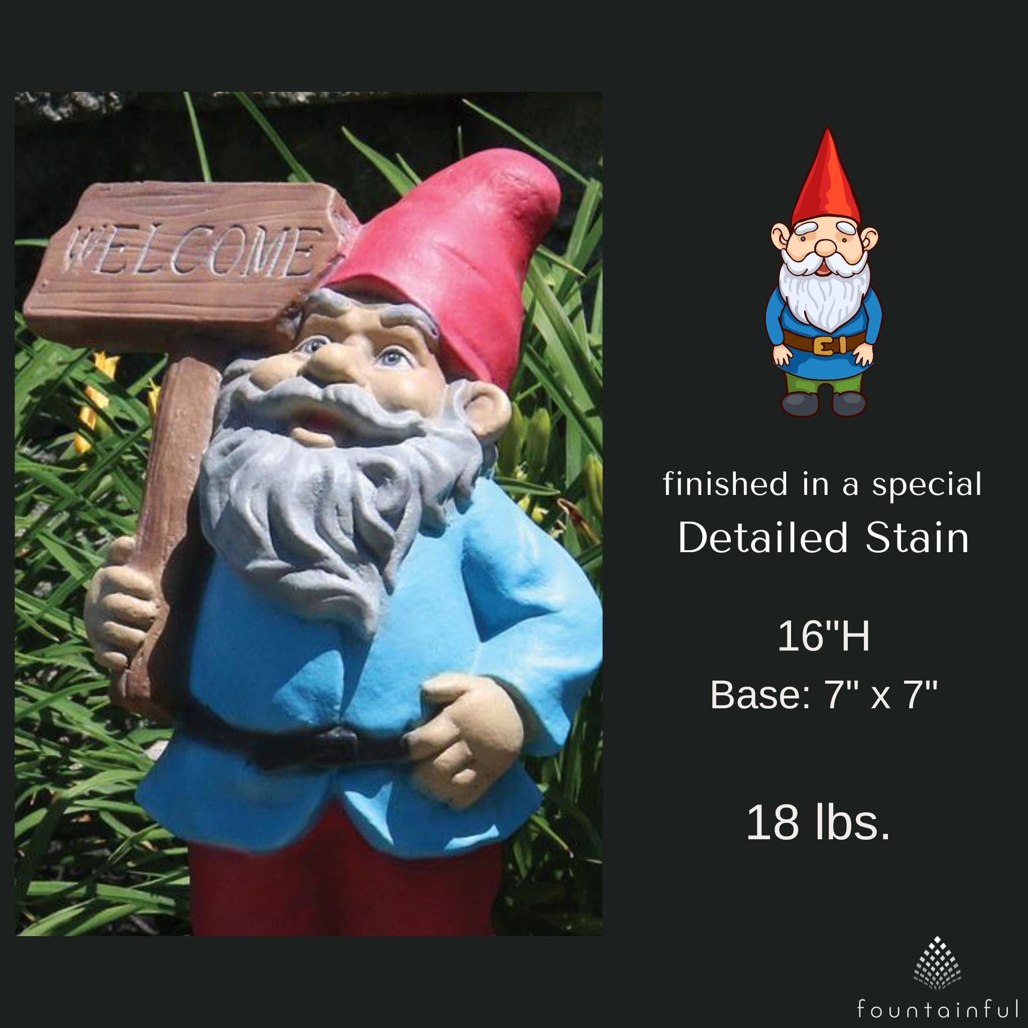 Lazy Daze Welcome Gnome Concrete Statue - Massarellis #2387