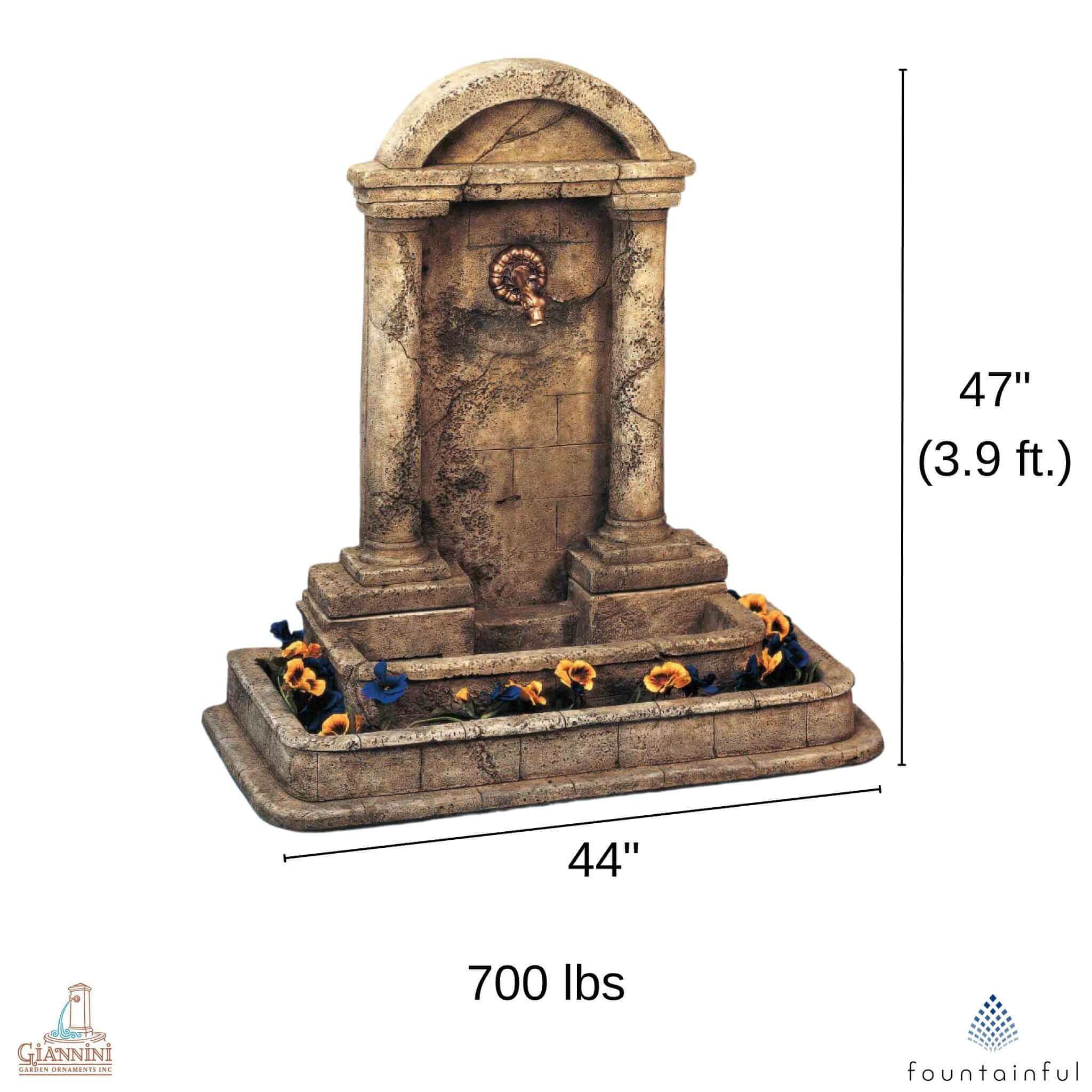 Foro Romano Concrete Wall Fountain w/Planter & Bronze Spout - Giannini #187