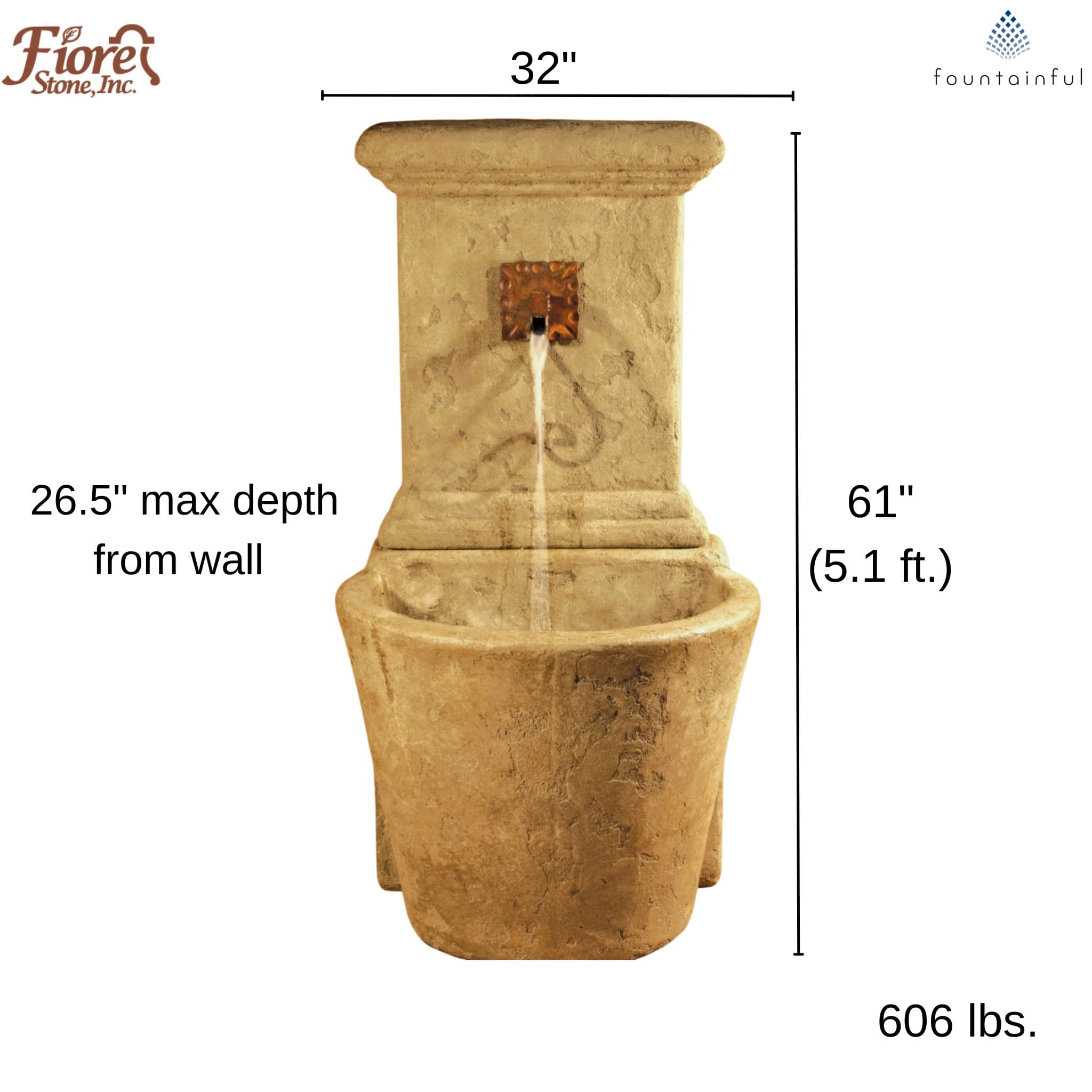 French Concrete Wall Fountain - Fiore #201
