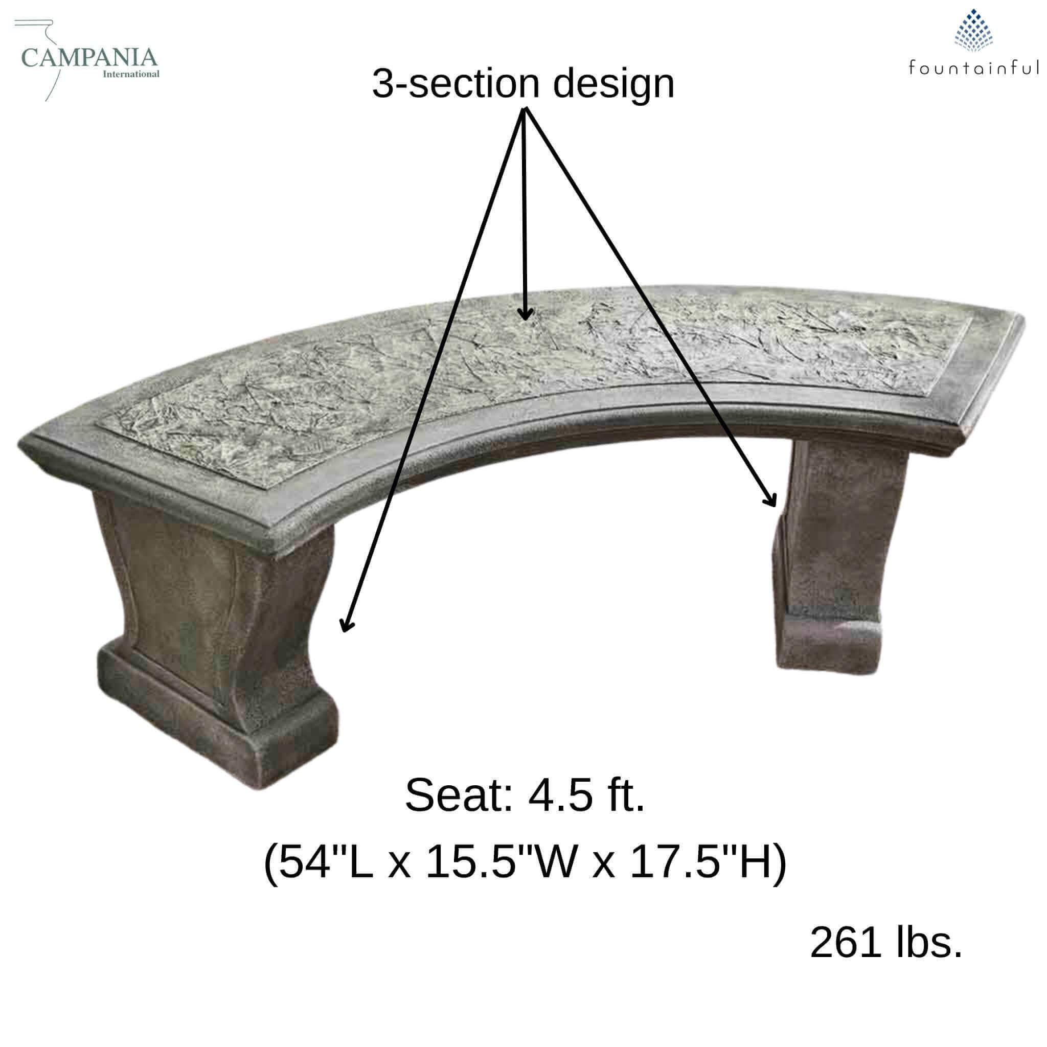 Curved Leaf Concrete Garden Bench - Campania #BE23