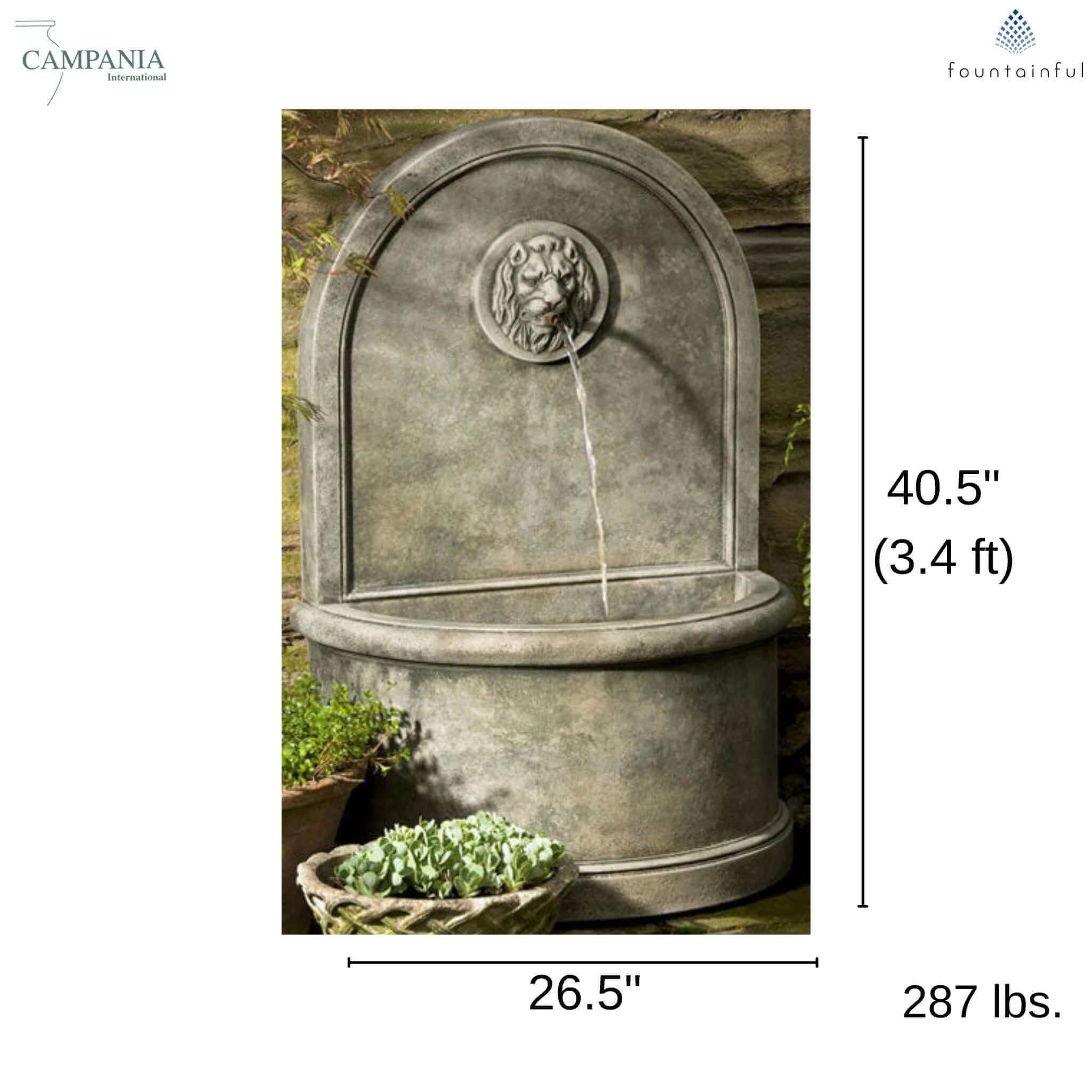 Lion Concrete Wall Fountain - Campania #FT165