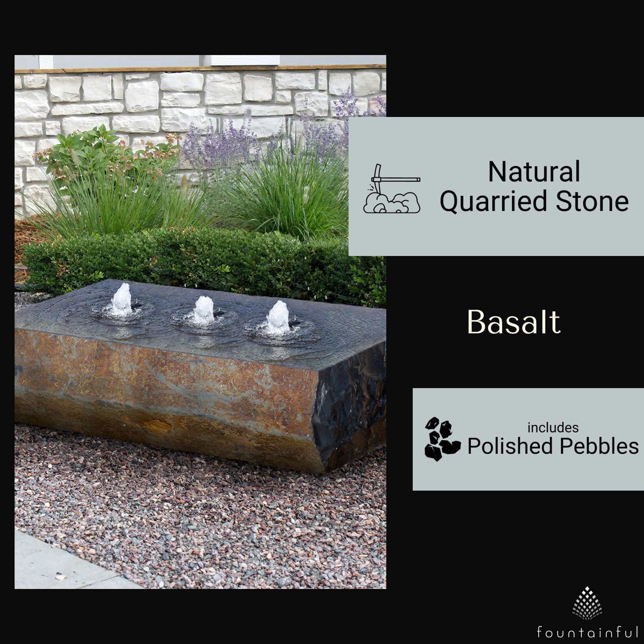 Basalt Block "Ichise" Triple Drilled Fountain - Complete Kit - Blue Thumb
