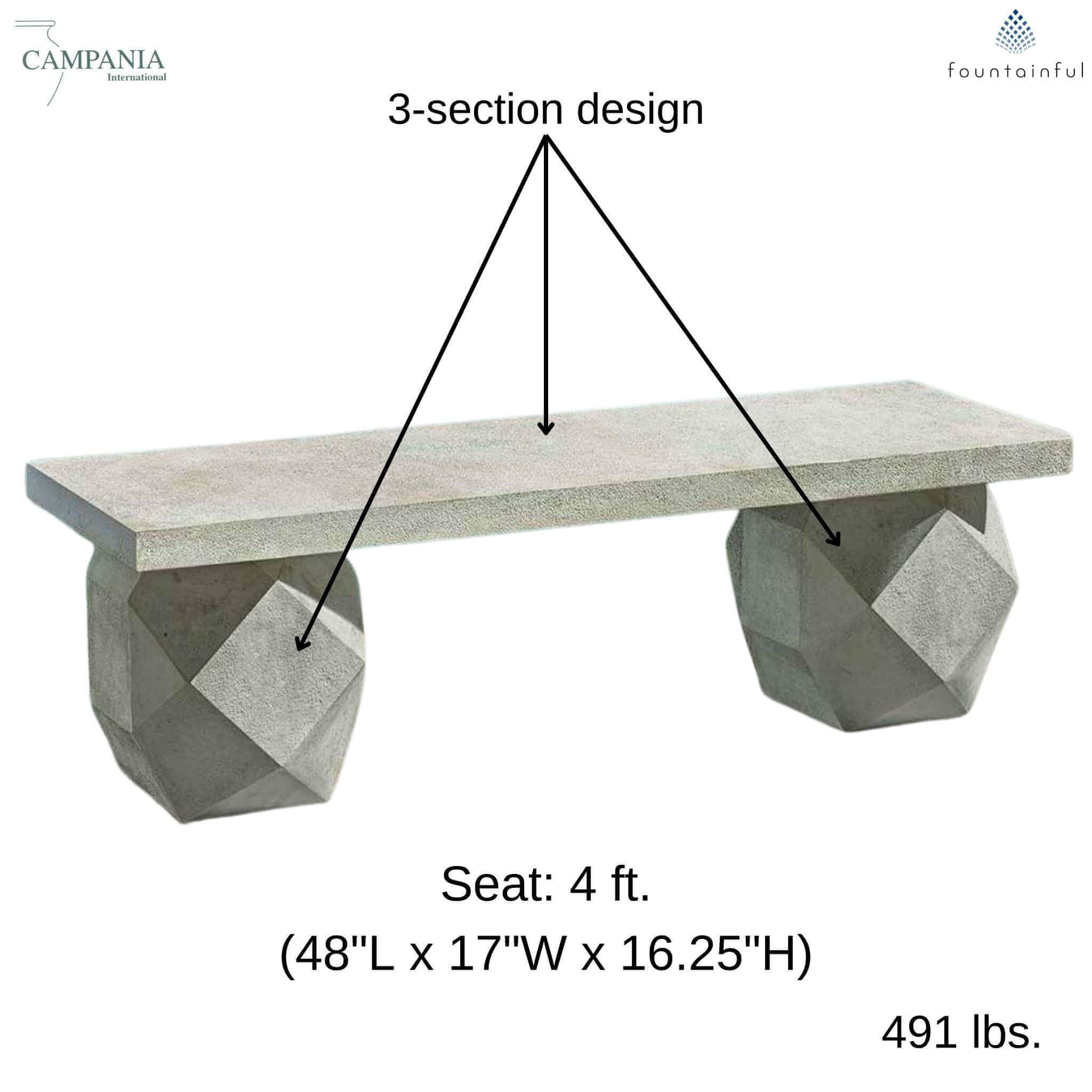 Polyhedron Concrete Garden Bench - Campania #BE152