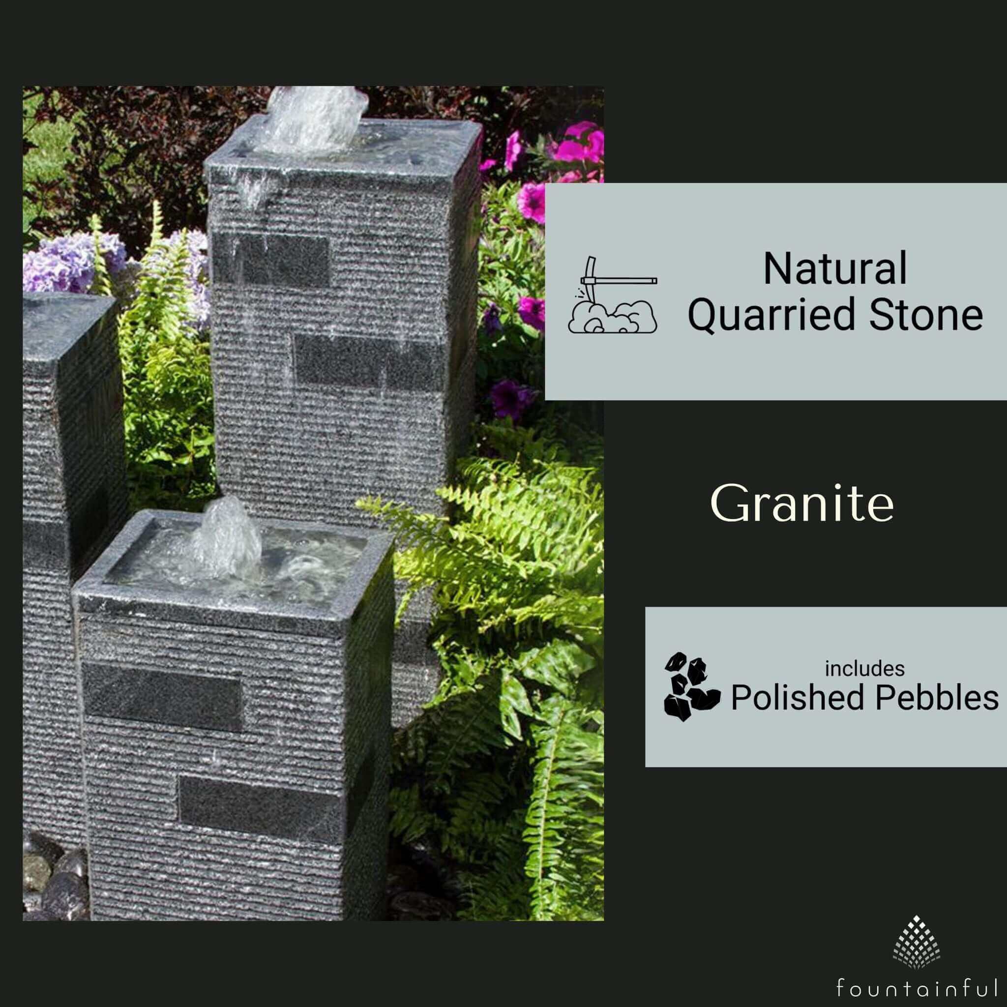 Triple Polished Granite Block Towers Fountain - Complete Kit - Blue Thumb