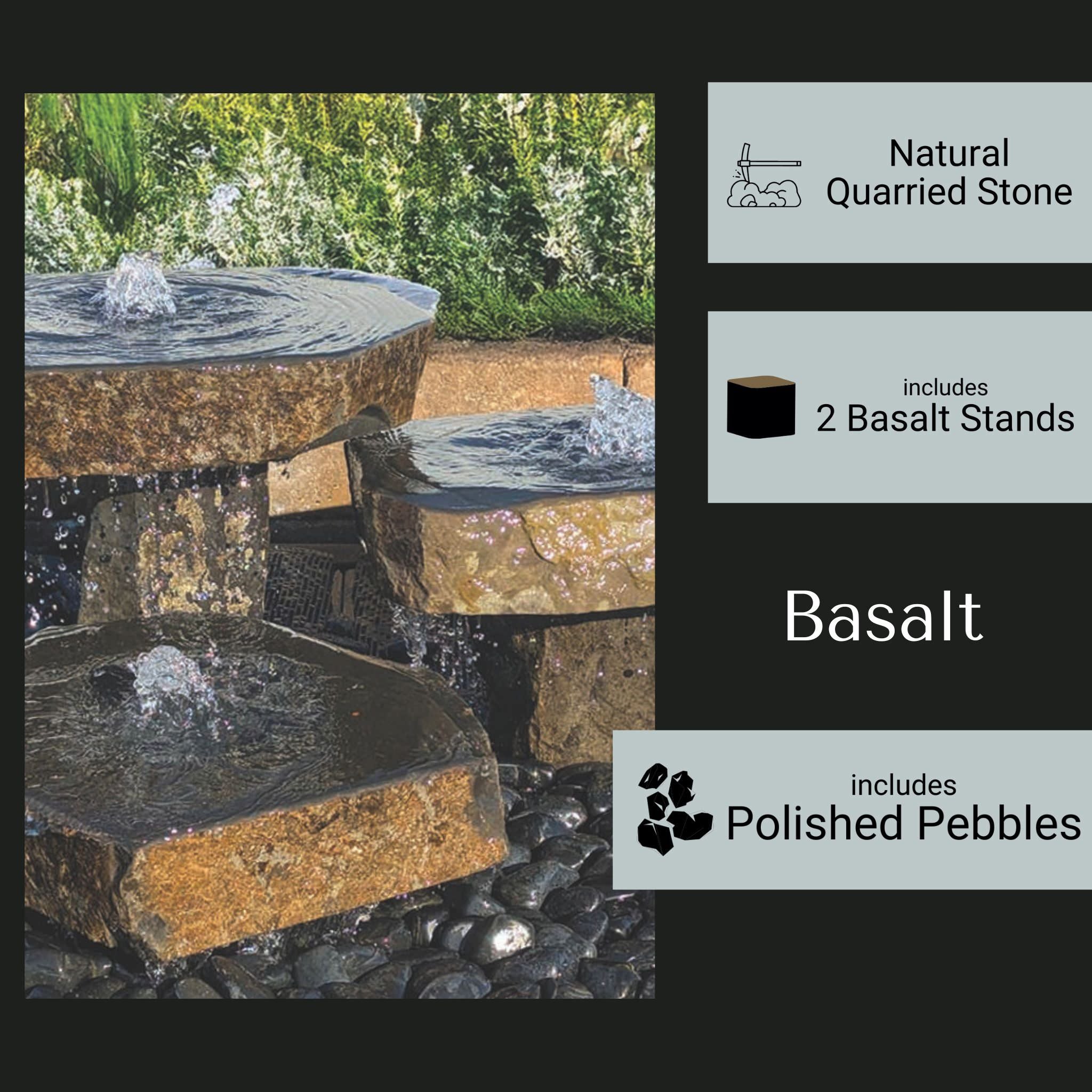 Triple Basalt Bird Bath Fountain - Complete Kit - Blue Thumb