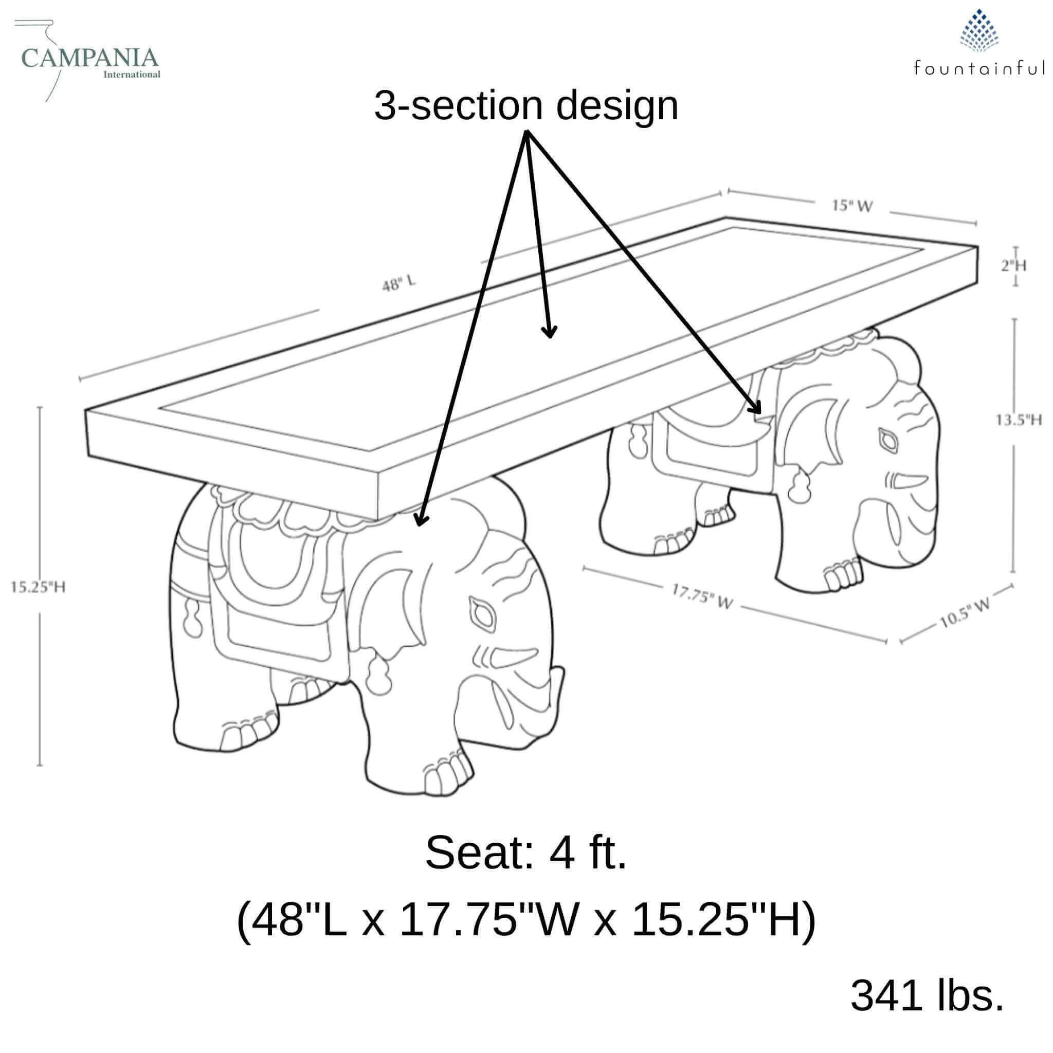 Elephant Concrete Garden Bench - Campania #BE141