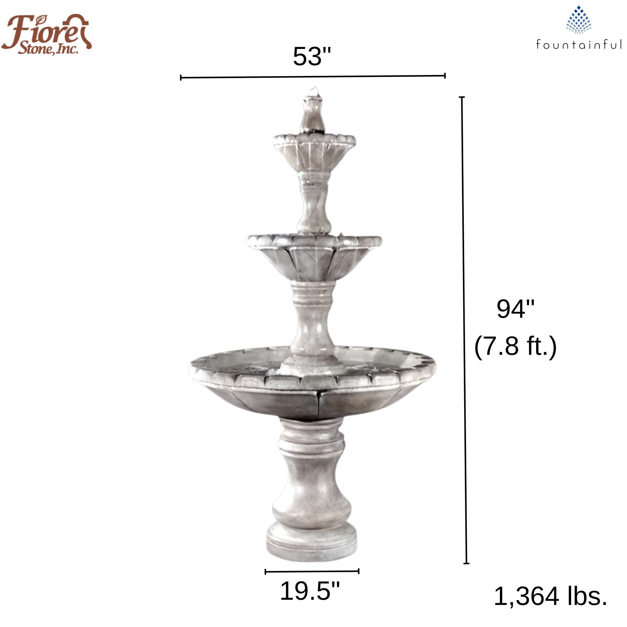 Dijon 3-Tier Tall Concrete Fountain - Fiore #LG173