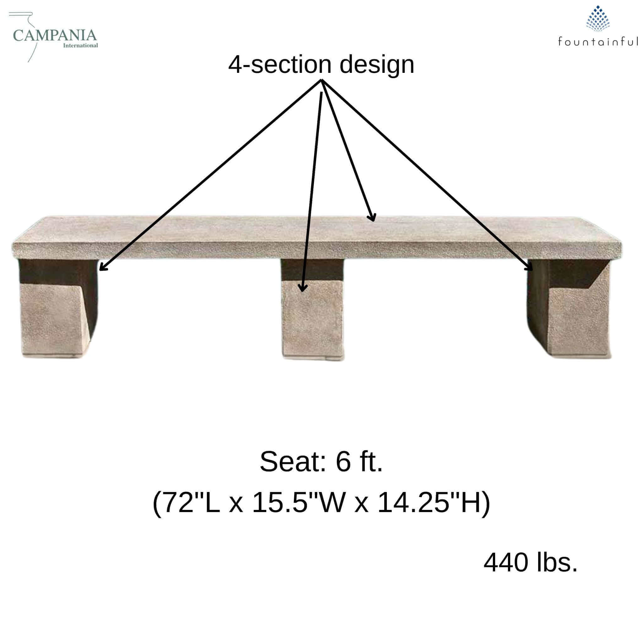 Biscayne Concrete Garden Bench - Campania #BE132