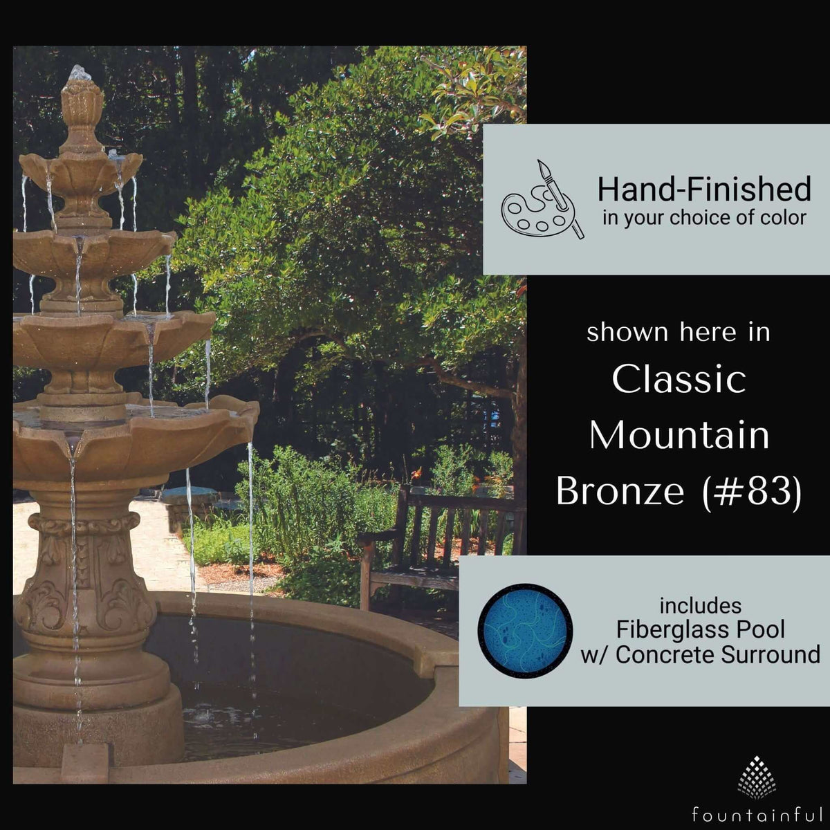 Classic 4-Tier Concrete Fountain w/ Pool - Massarellis #3746