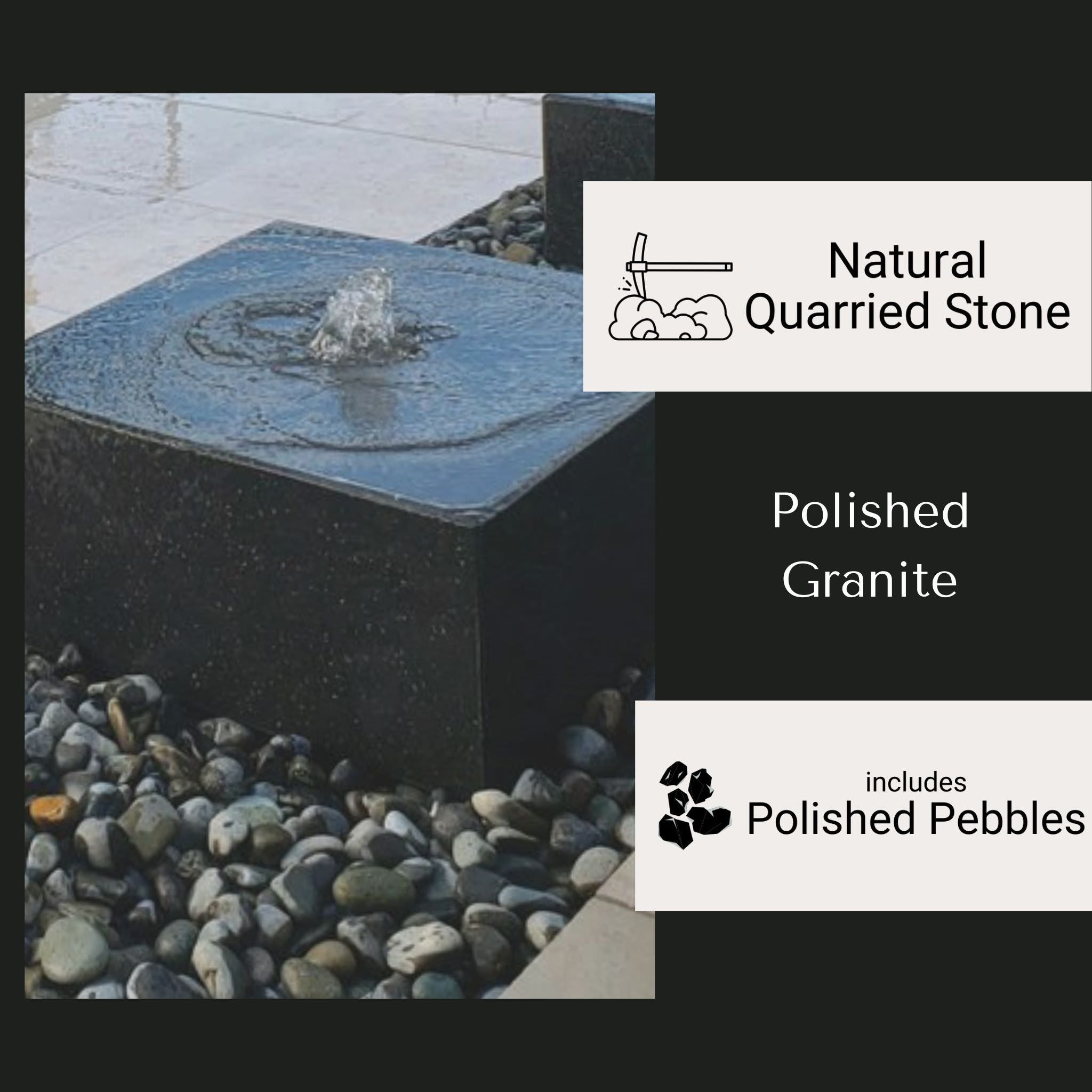 Granite Cuboid "Heiho" Fountain - Complete Kit - Blue Thumb
