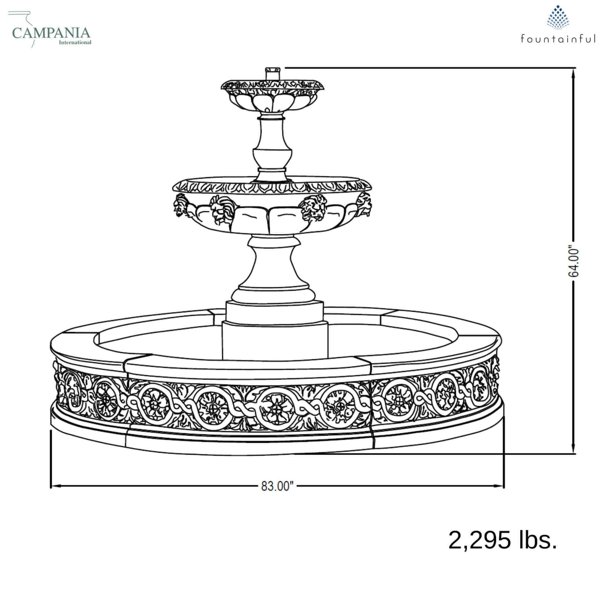 Parisienne 2-Tier Lion Head Concrete Fountain - Campania #FT184
