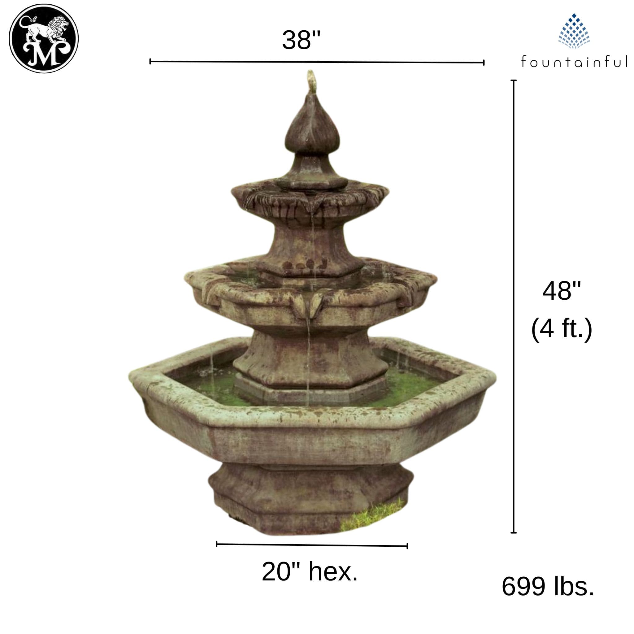 Spade 3-Tier Hexagon Concrete Fountain - Massarellis #3705