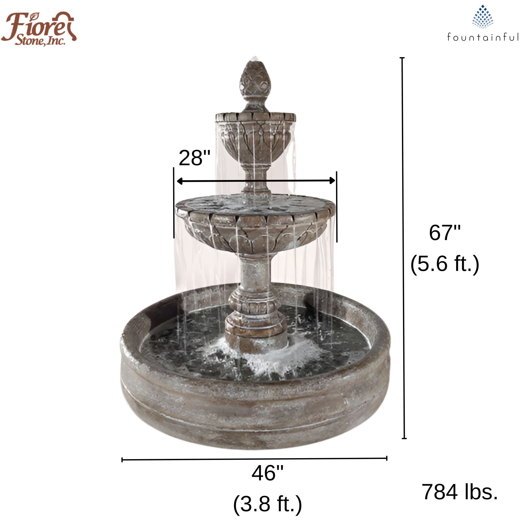 Geneva 2-Tier Fountain in 46" Basin - Fiore #LG164F46