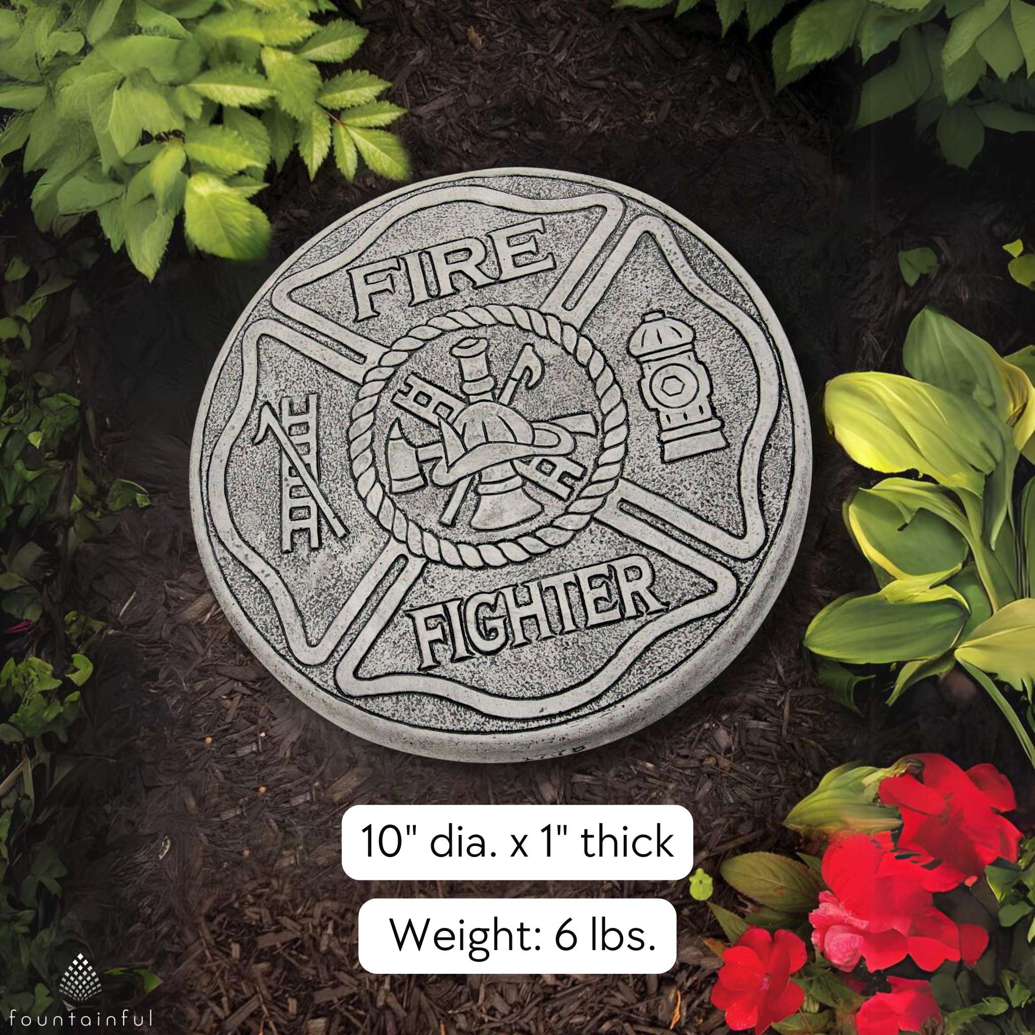 Fire Fighter Concrete Garden Greeting Stone - Massarellis #1778