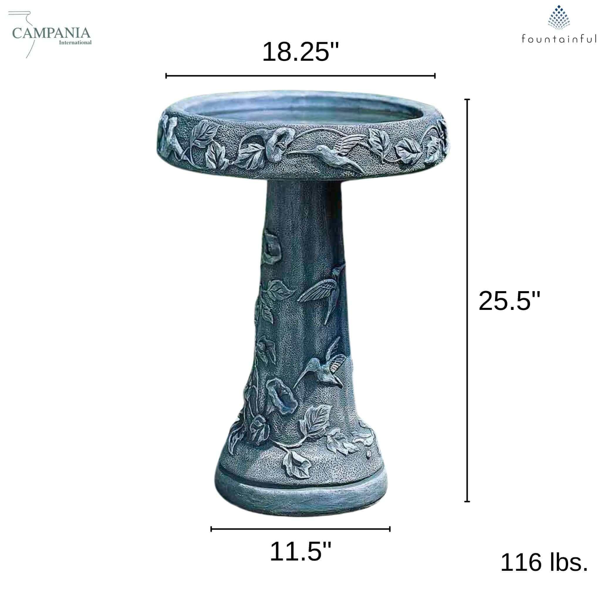 Hummingbird Concrete Bird Bath - Campania #B034