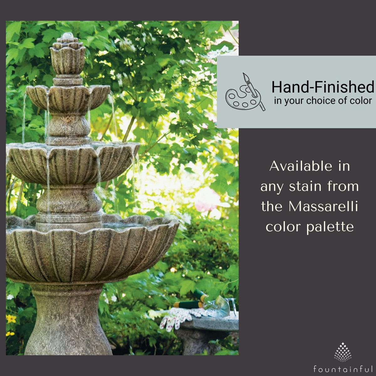 Mirabella Scallop 3-Tier Concrete Fountain - Massarellis #3631