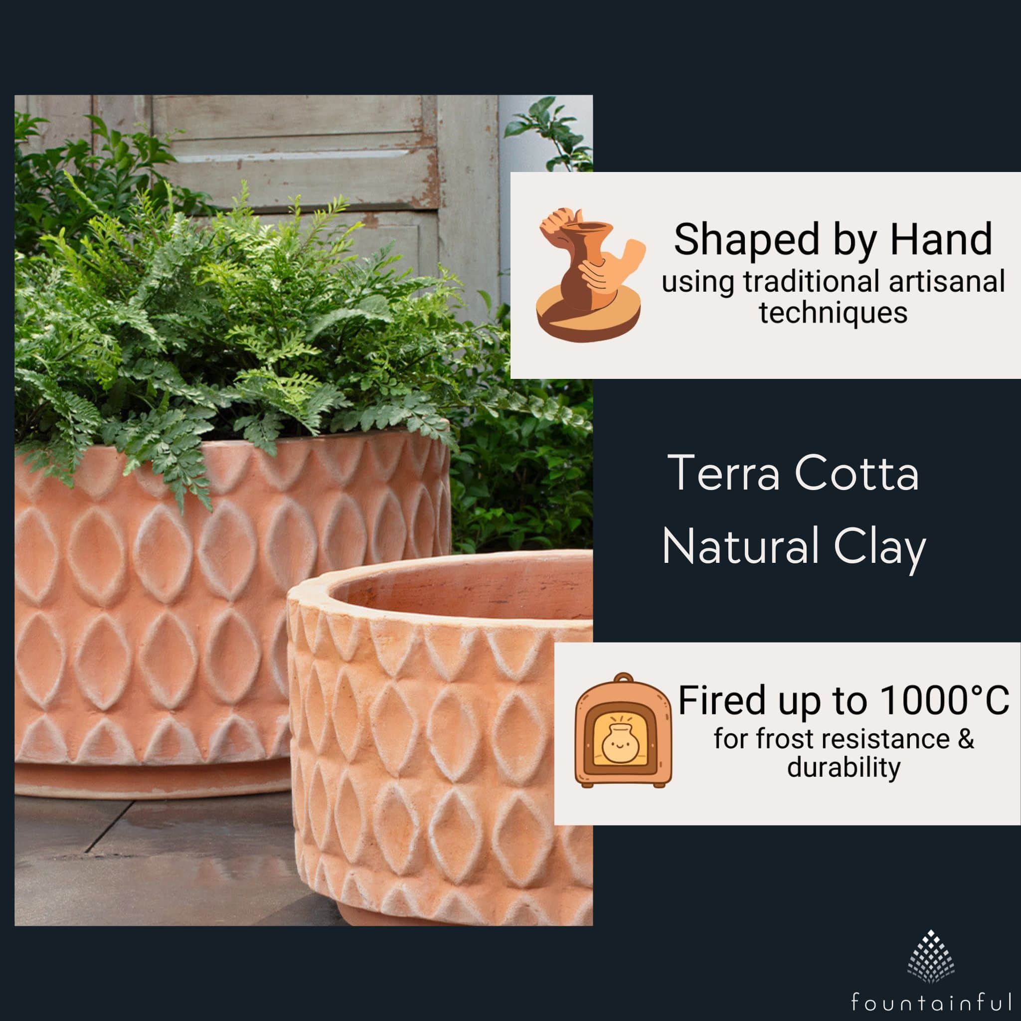 Oriel Low Set of 3 Terra Cotta Planters - Campania #6514