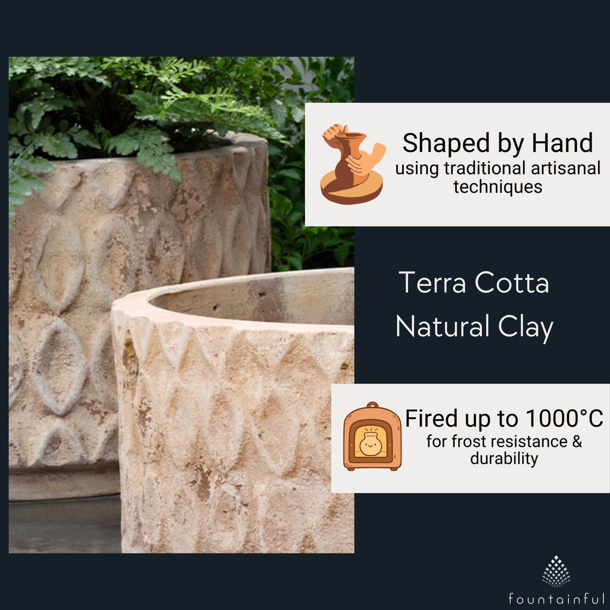 Oriel Low Set of 3 Antico Terra Cotta Planters - Campania #6514