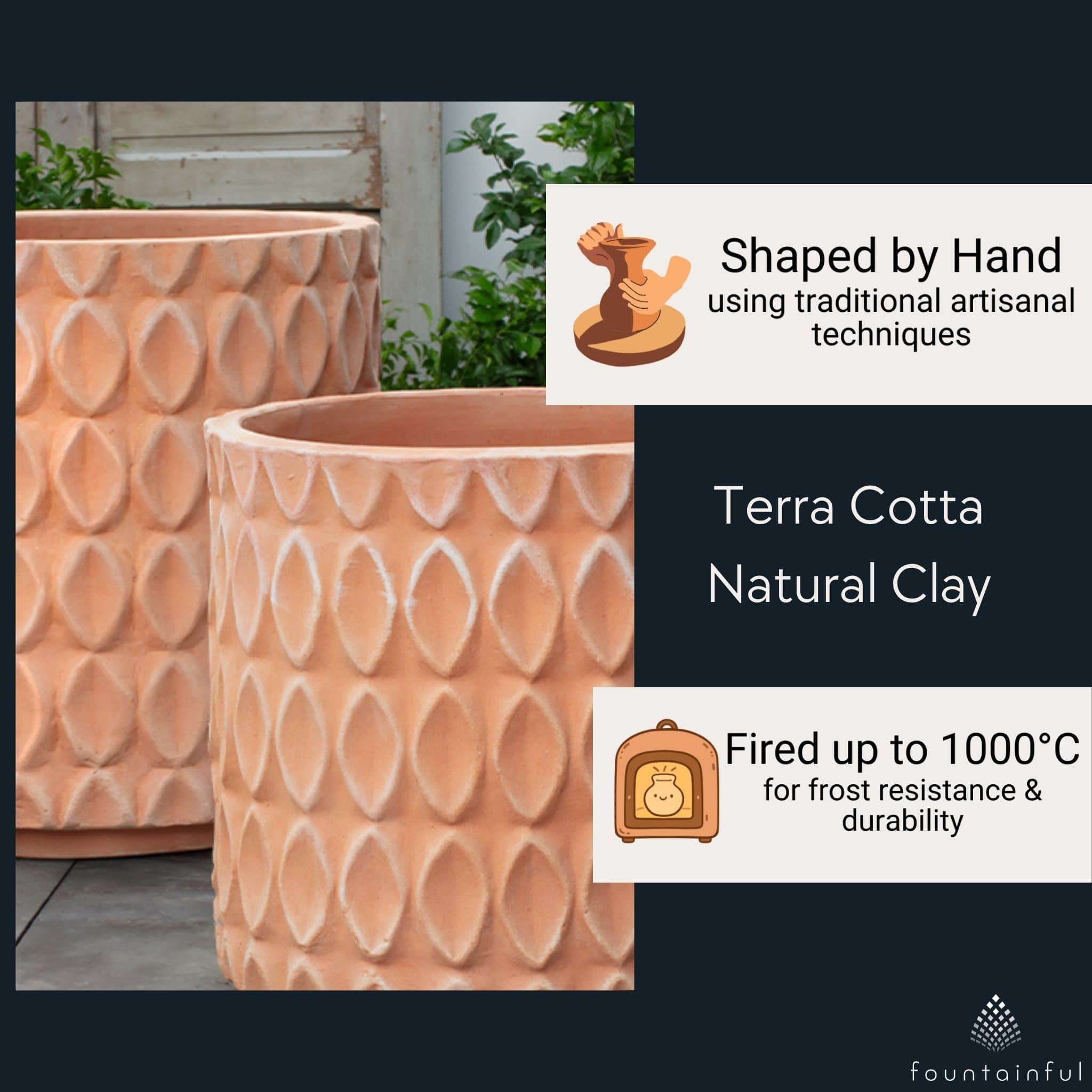 Oriel Tall Set of 3 Terra Cotta Planters - Campania #6513