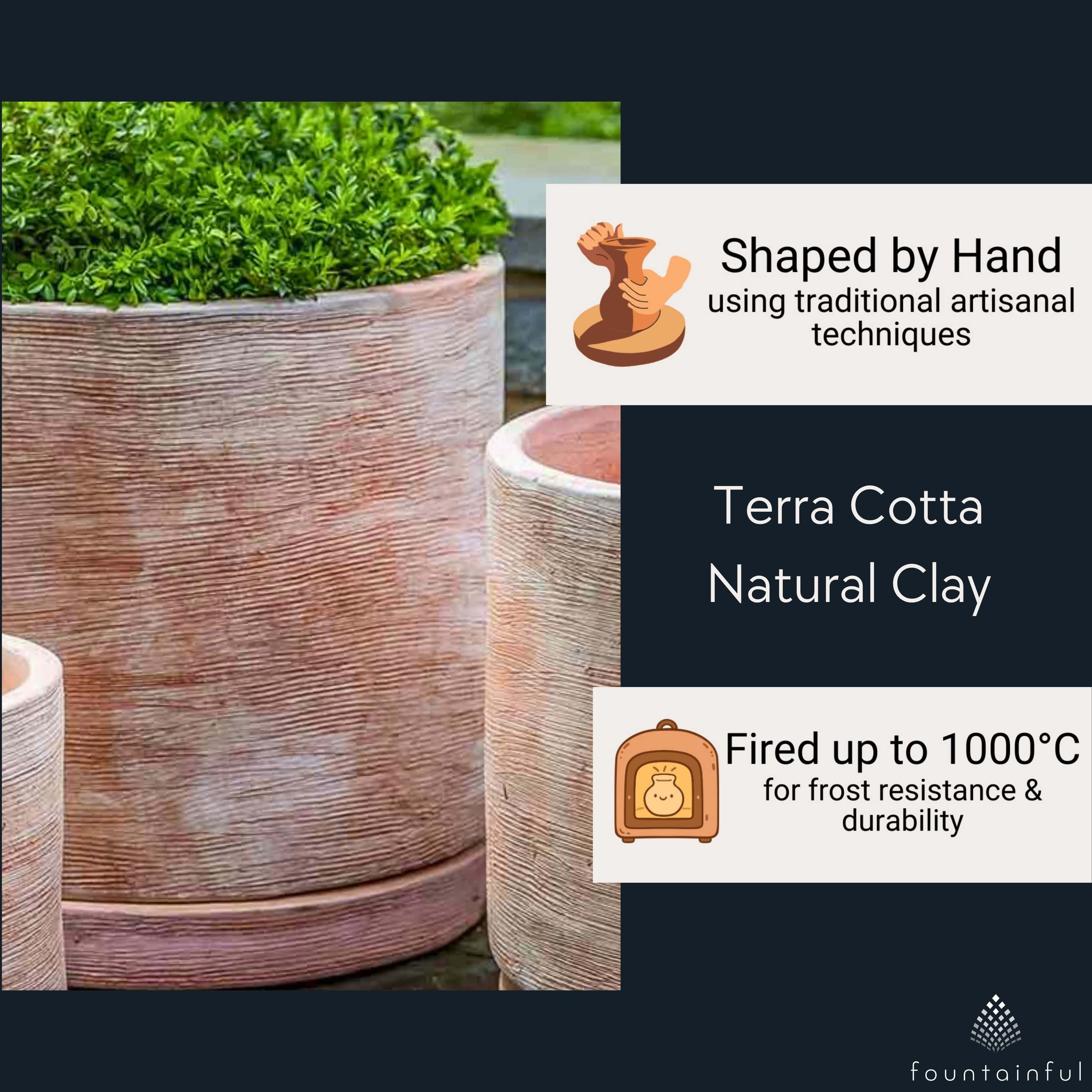 Sgraffito Low Set of 3 Terra Cotta Planters - Campania #6474