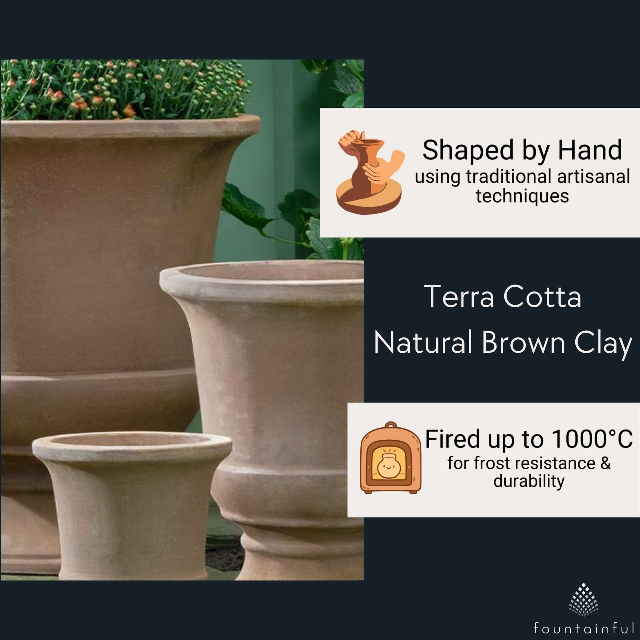 Chalon Urn Set of 3 Brown Terra Cotta Planters - Campania #6510
