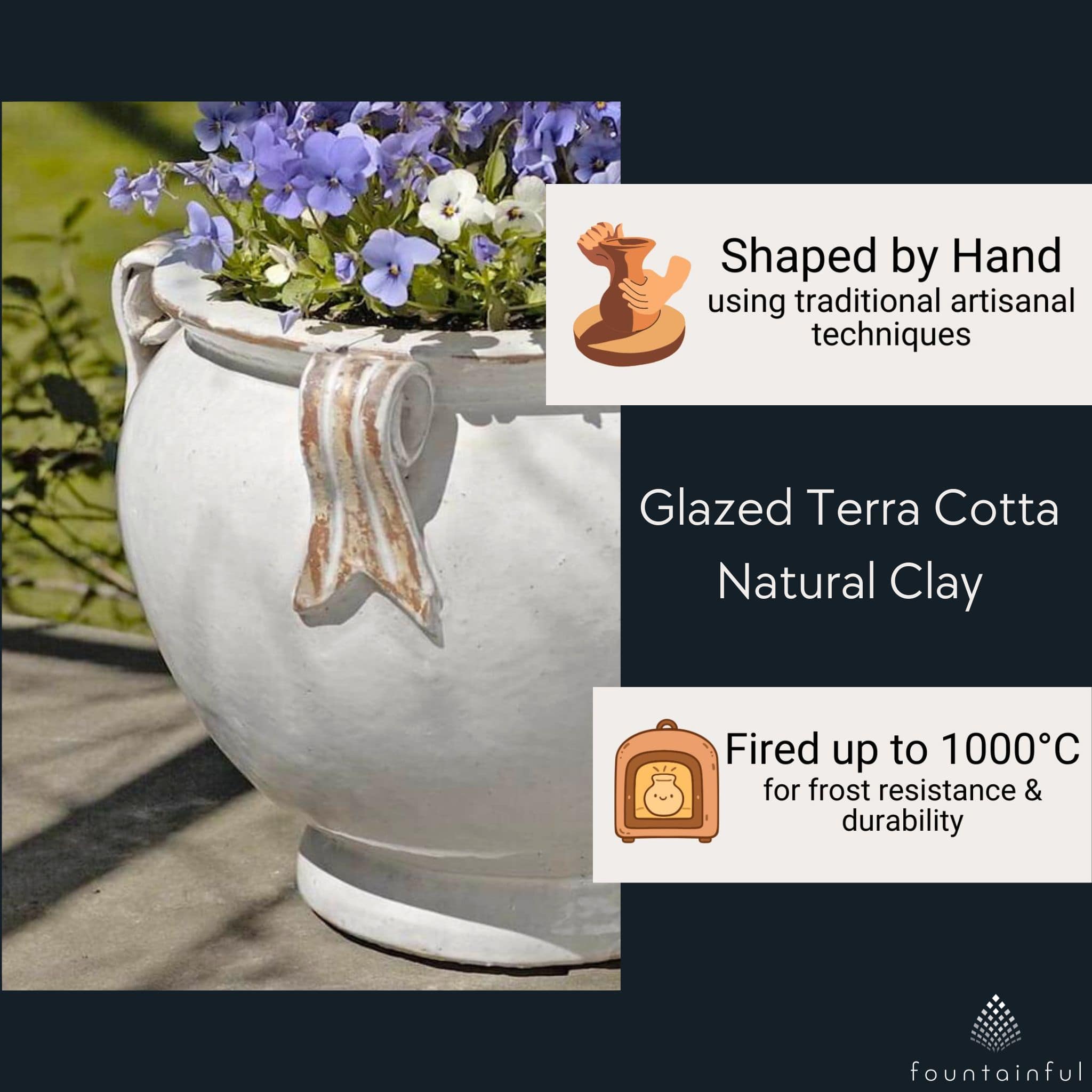 Round Handle Glazed Terra Cotta Planter - Campania #8102