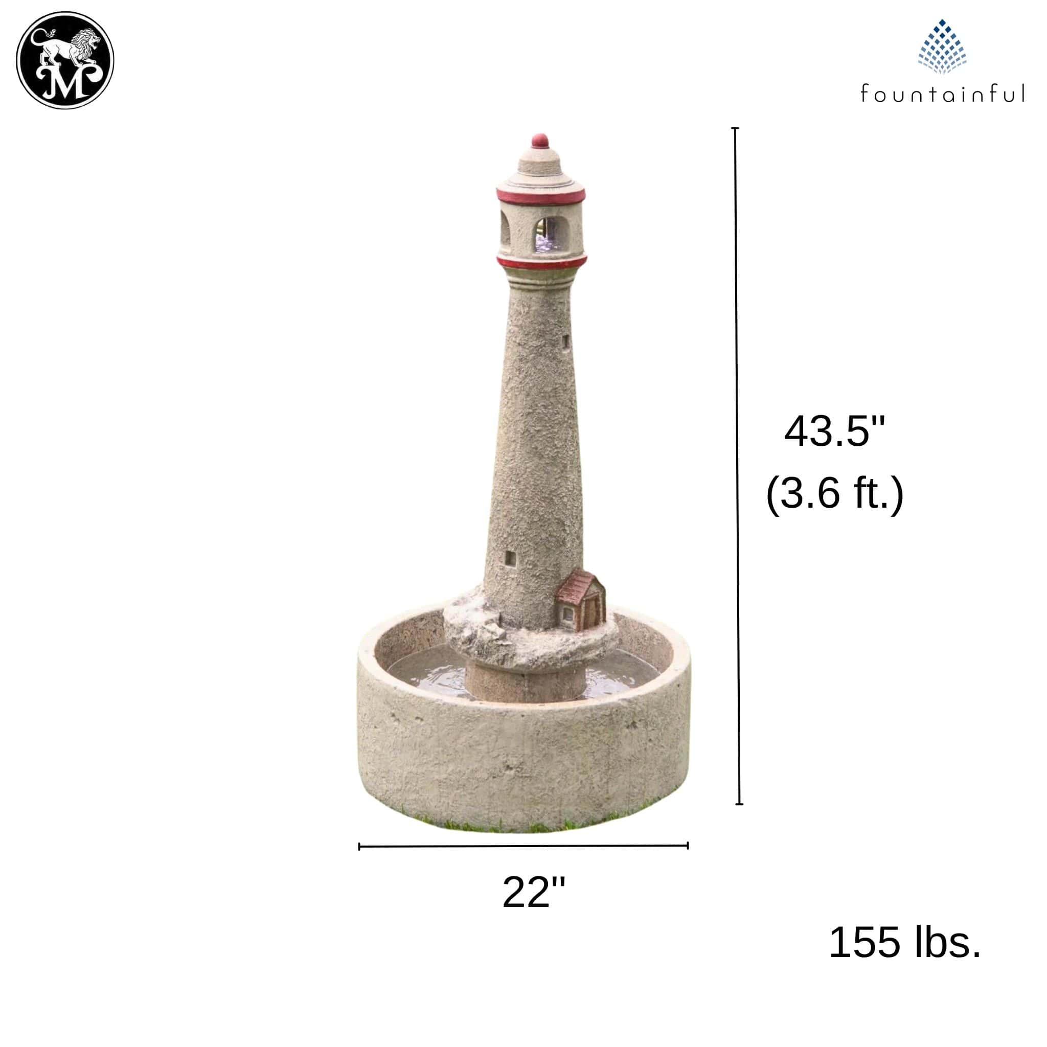 Lighthouse Concrete Fountain w/Lights - Massarellis #3630