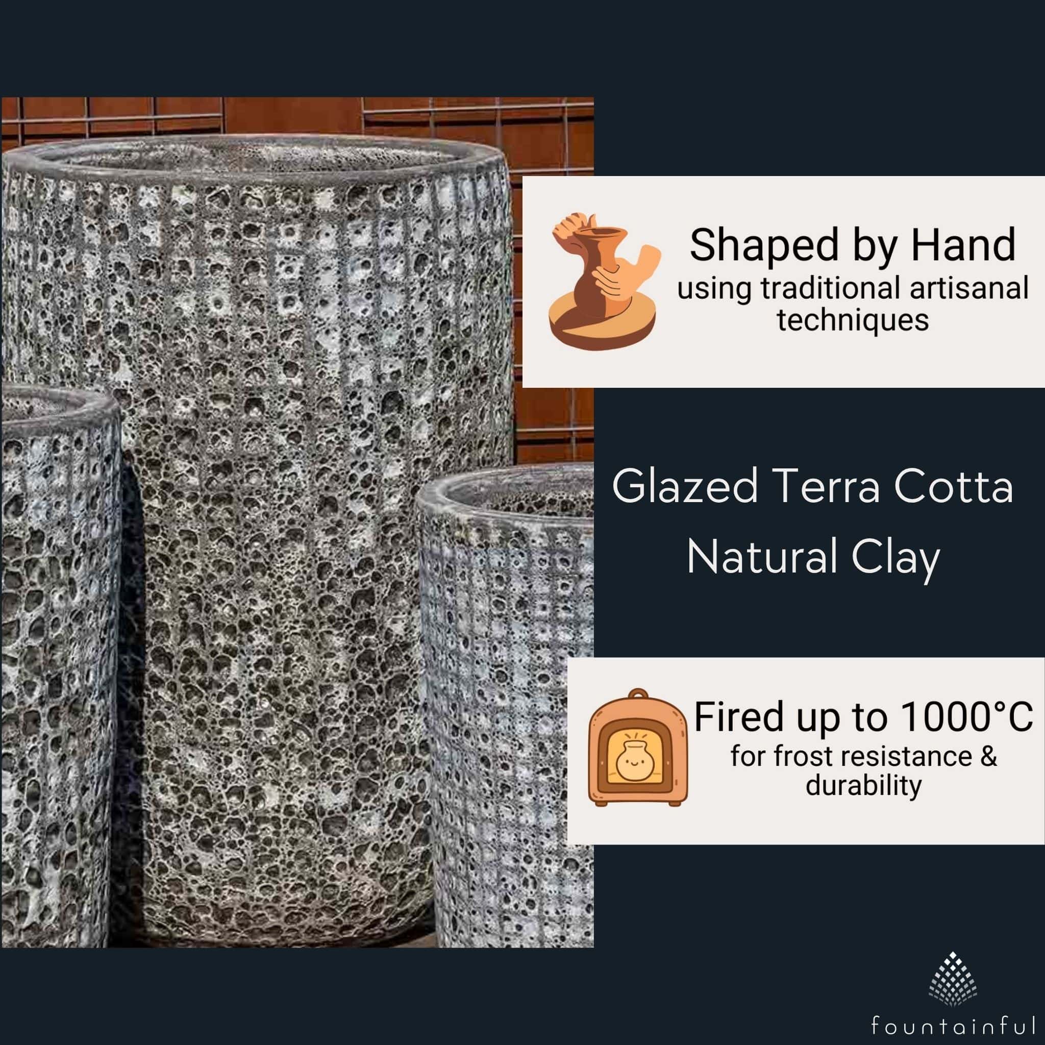 Escada Tall Set of 3 Glazed Terra Cotta Planters - Campania #6749