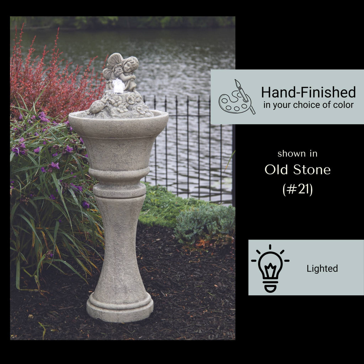 Fairy Concrete Fountainette w/Lights - Massarellis #3904
