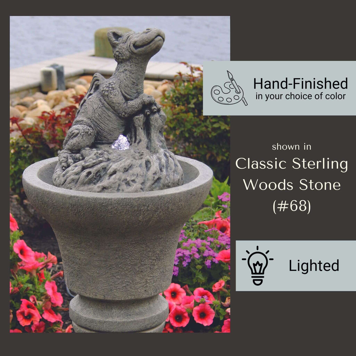 Chillin Dragon Concrete Fountainette w/Lights - Massarellis #3939