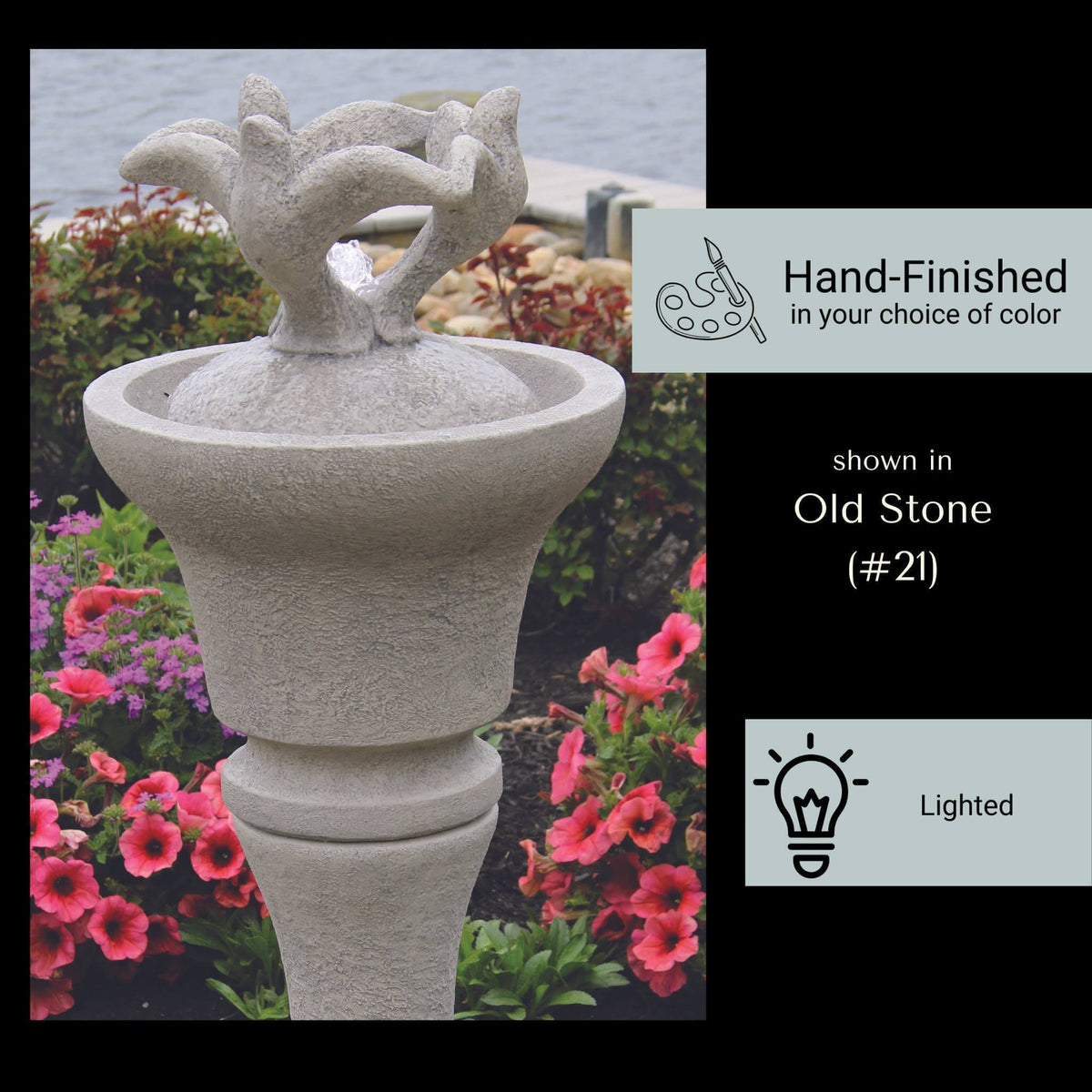 Three Doves Concrete Fountainette w/Lights - Massarellis #3916