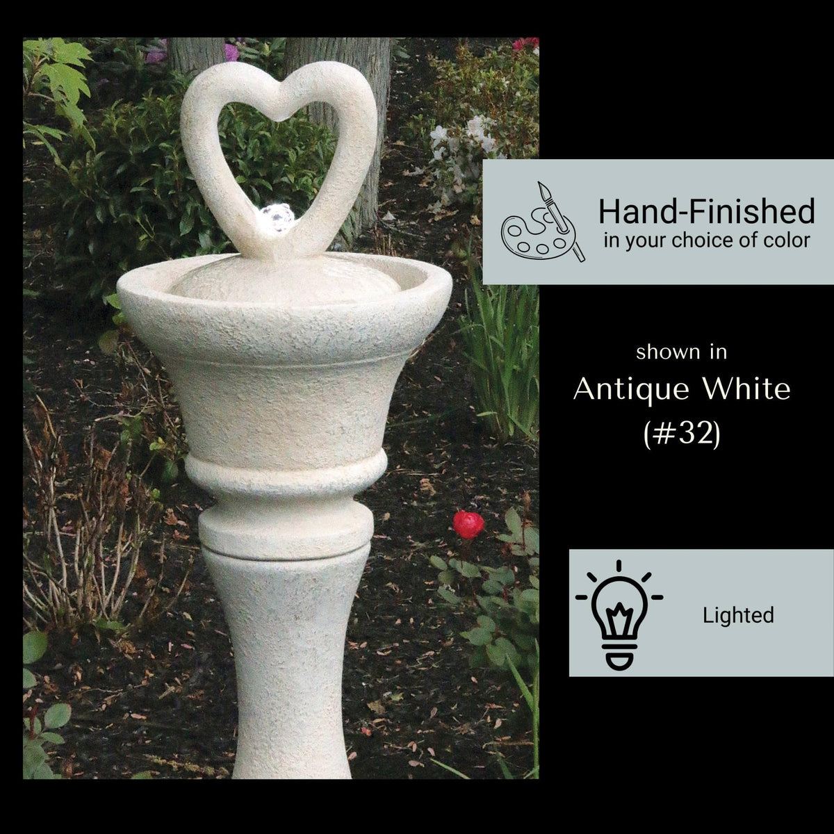Heart Concrete Fountainette w/ Lights - Massarellis #3944