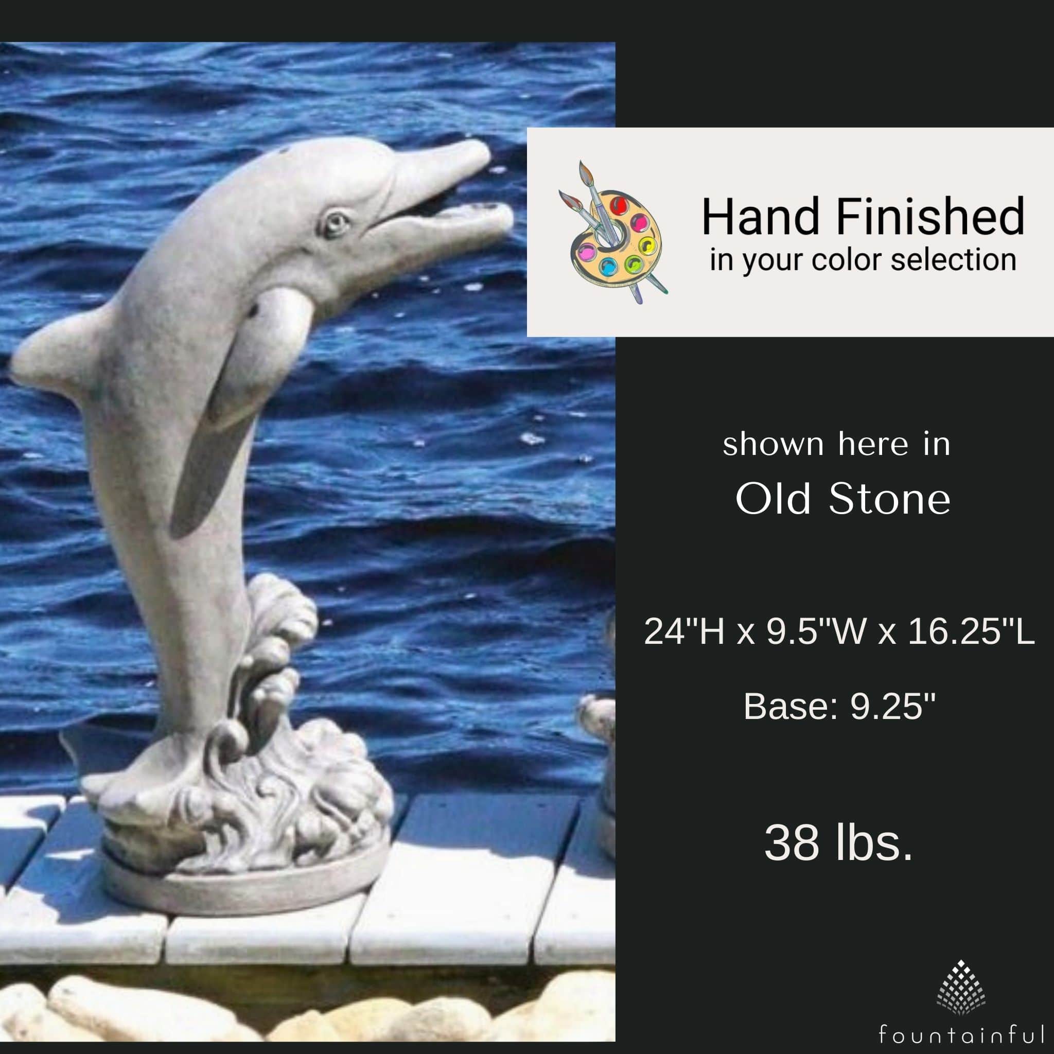 Flip the Dolphin Plumbed Concrete Statue - Massarellis #4405