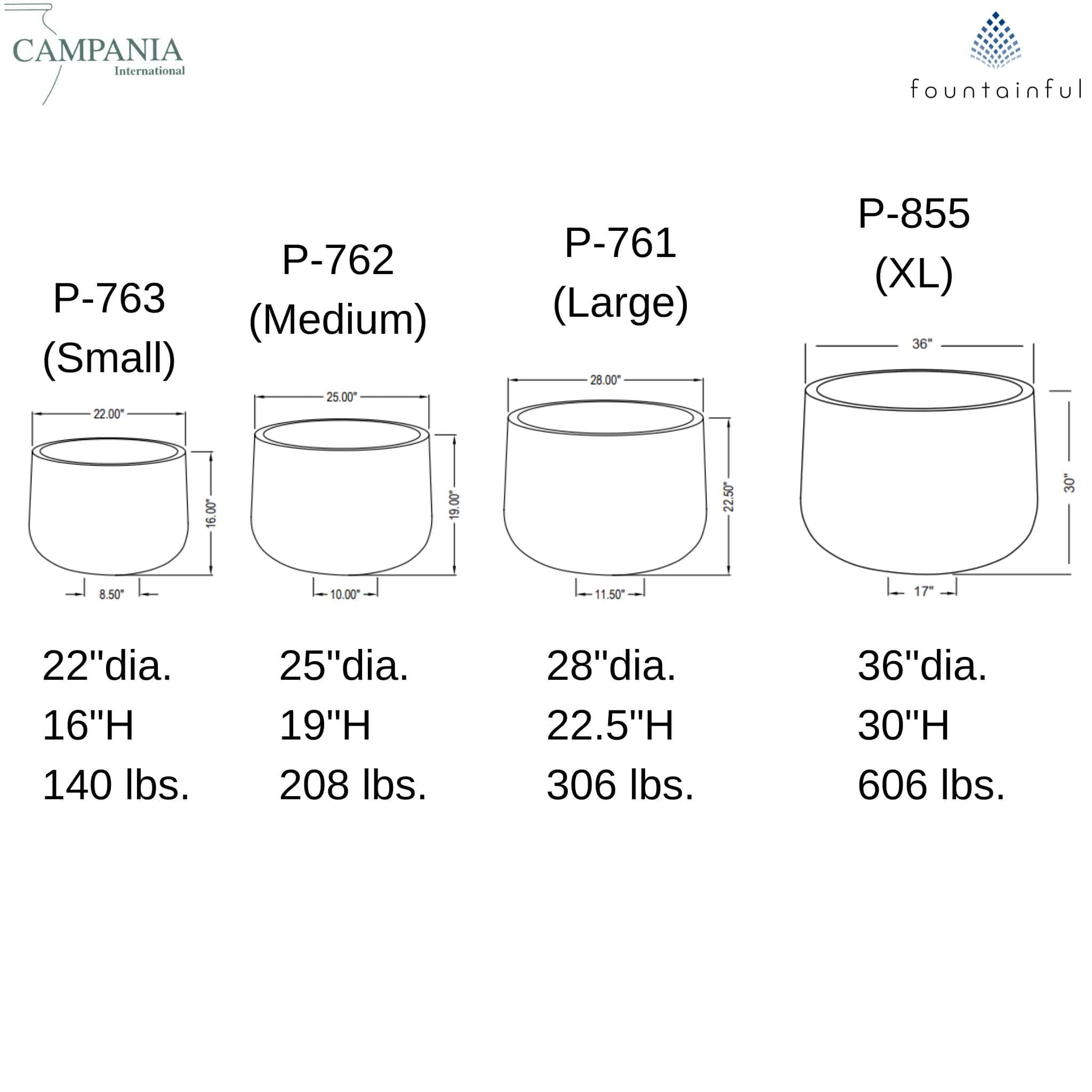 Tribeca Large Series Concrete Planters - Campania