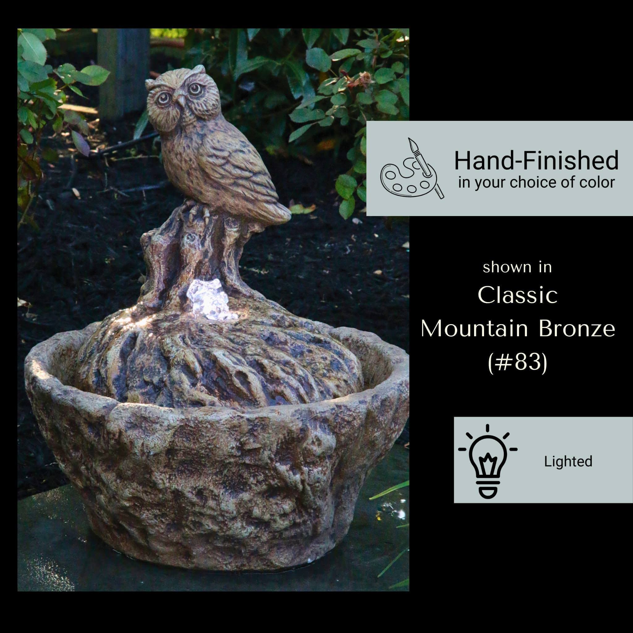 Owl Concrete Fountainette Parva w/Lights - Massarellis #3948