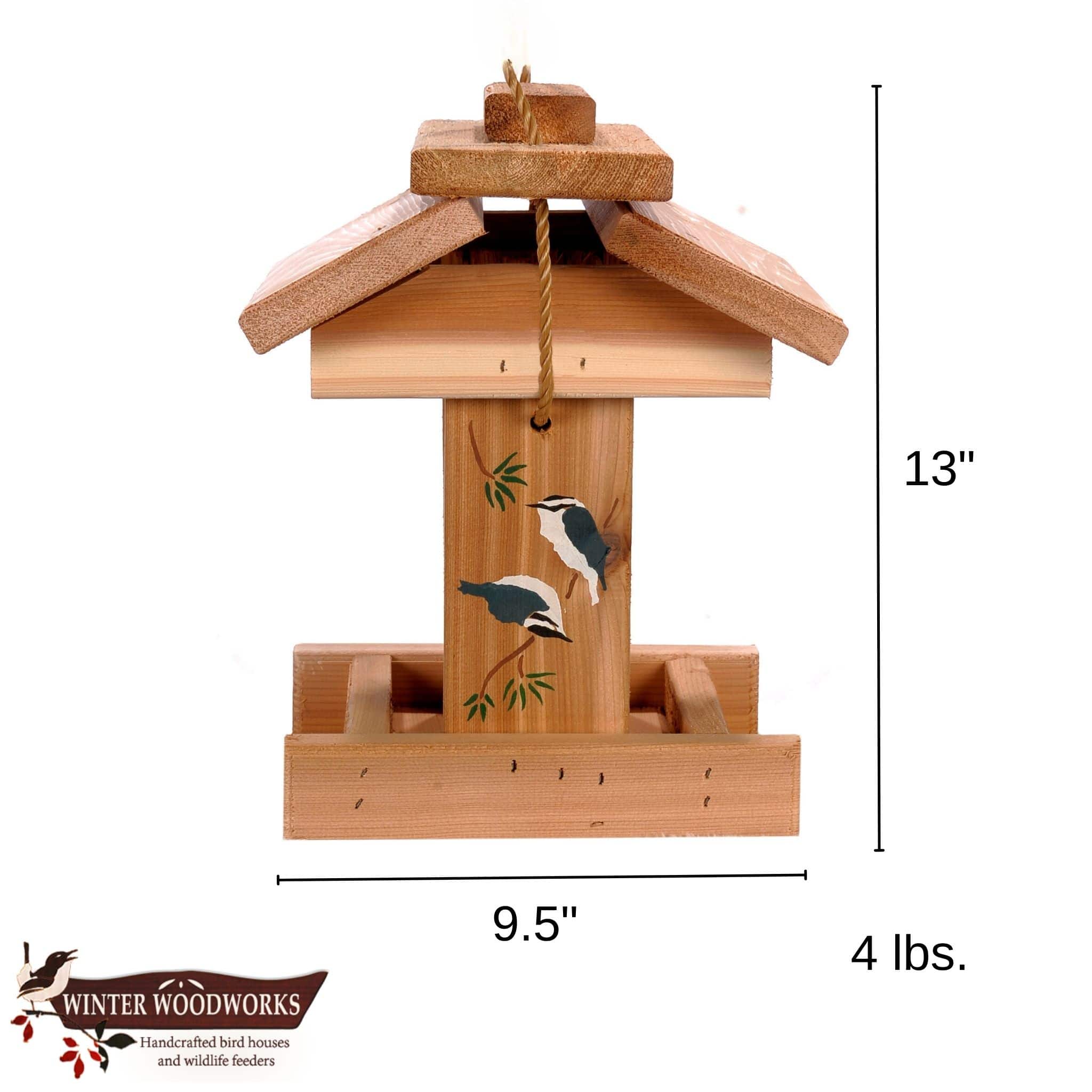 Stenciled Hanging Bird Feeder - Cedar Wood | Winter Woodworks