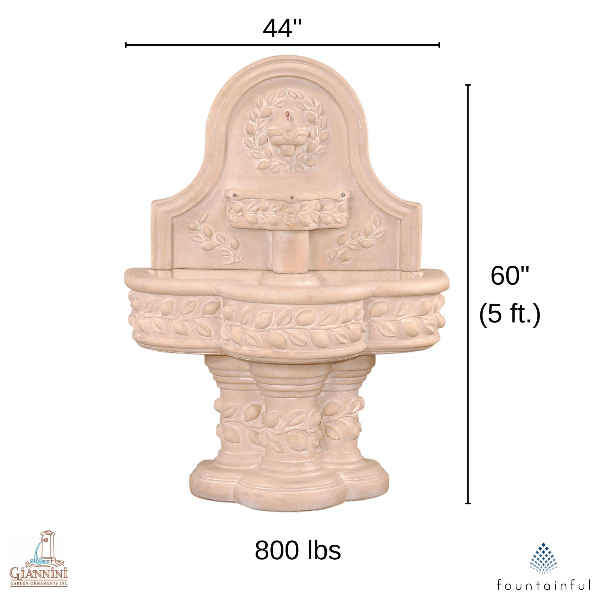 Deruta Lemon 3-Tier Concrete Wall Fountain - Giannini #1128