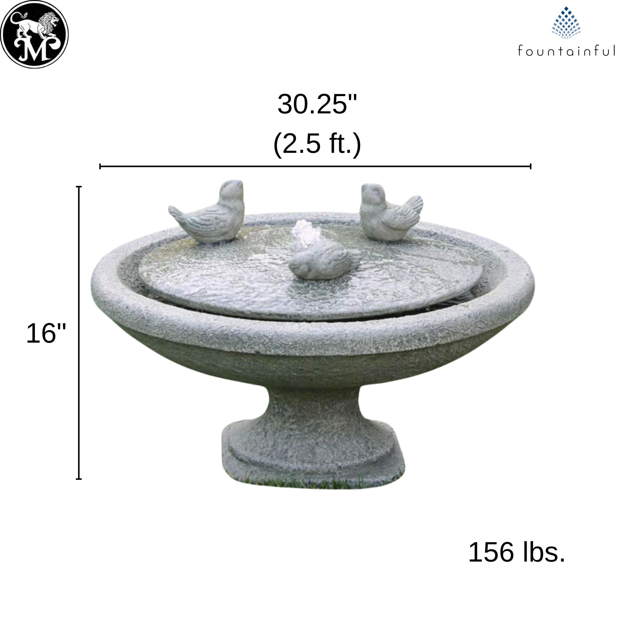 Singing Birds Oval Concrete Fountain - Massarellis #3899
